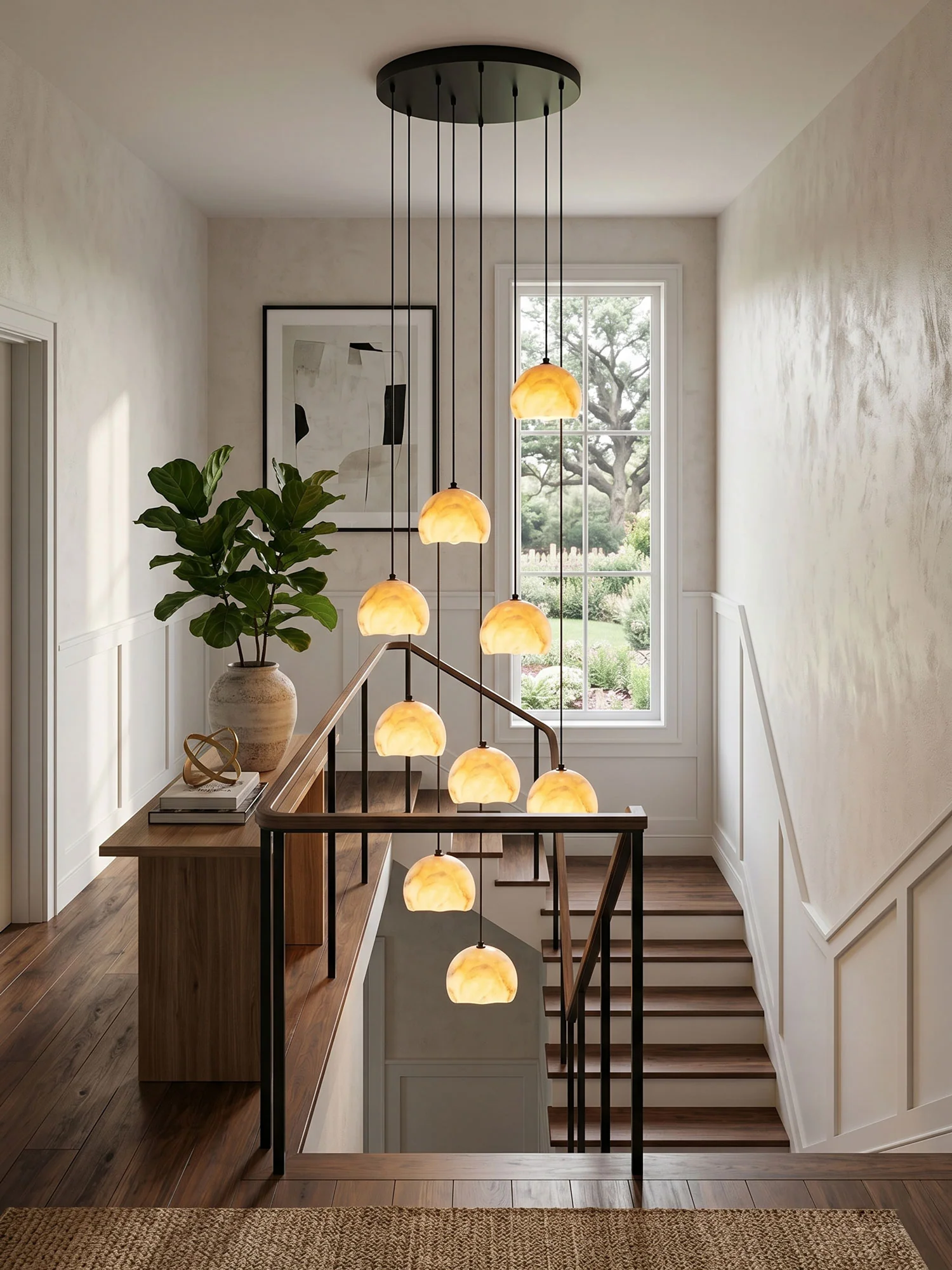 Petal Alabaster Dome Staircase Chandelier - Image 7