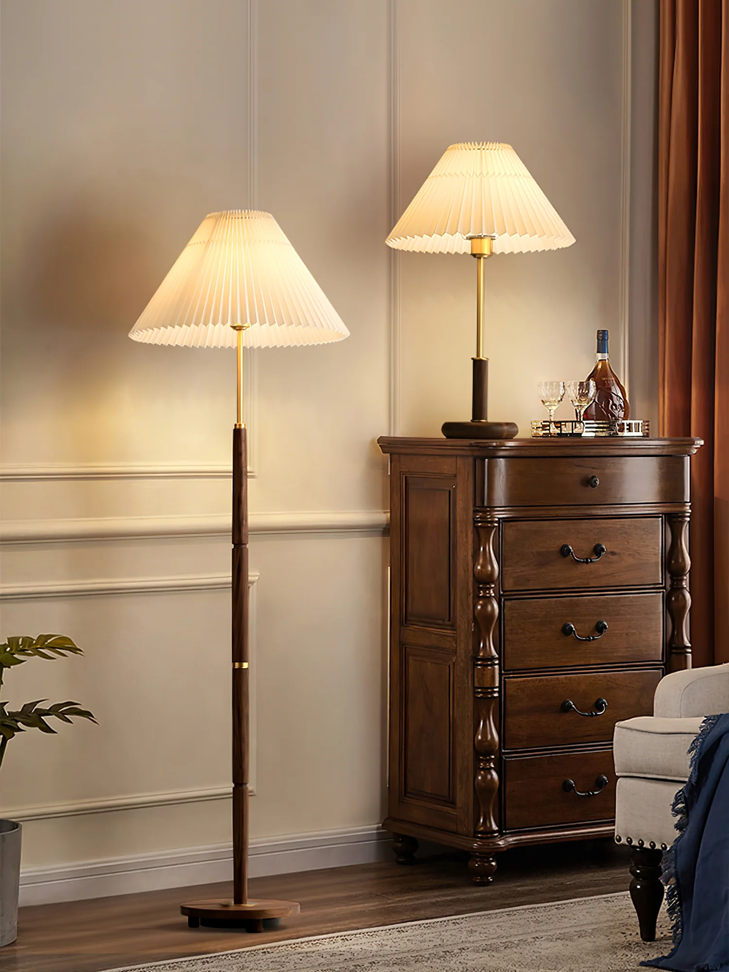 Pleated Walnut Table Lamp - Image 14