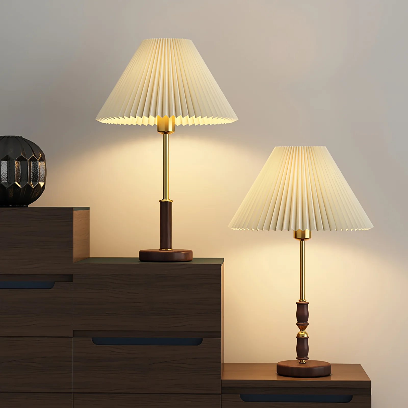 Pleated Walnut Table Lamp - Image 18