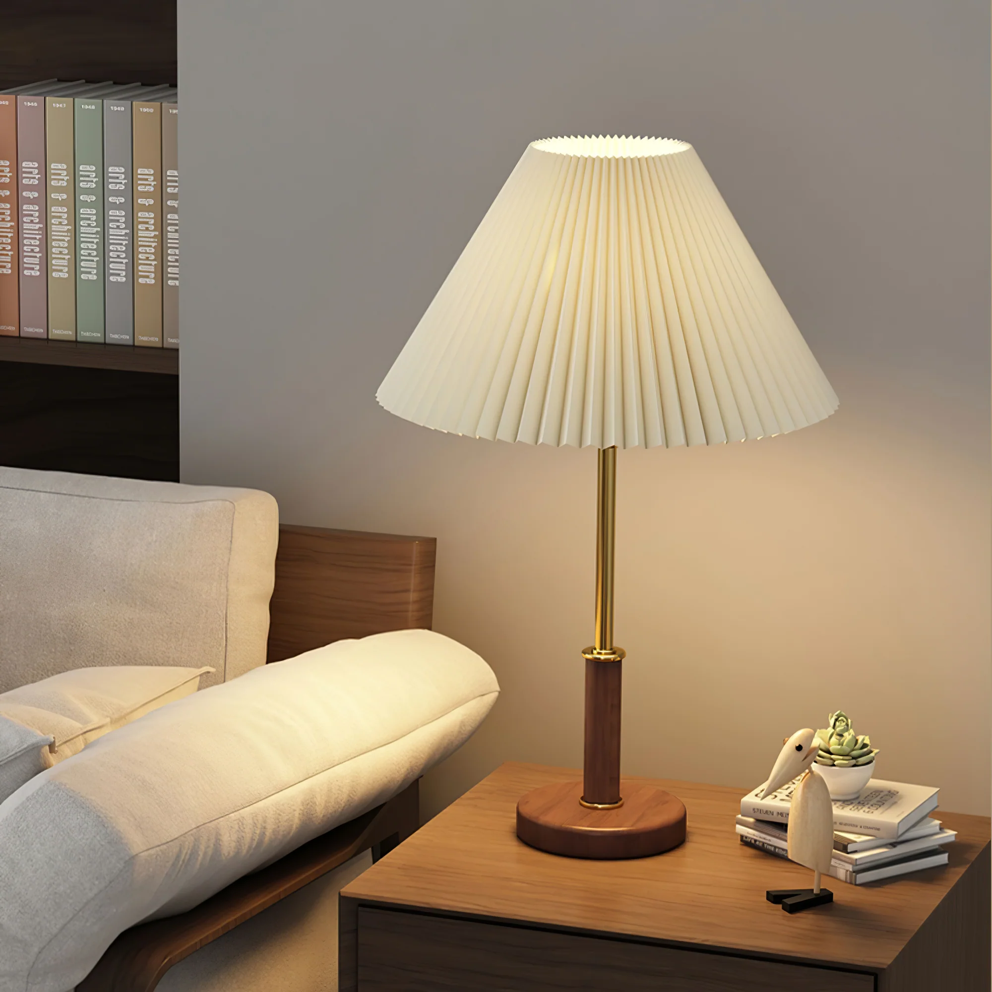 Pleated Walnut Table Lamp - Image 19