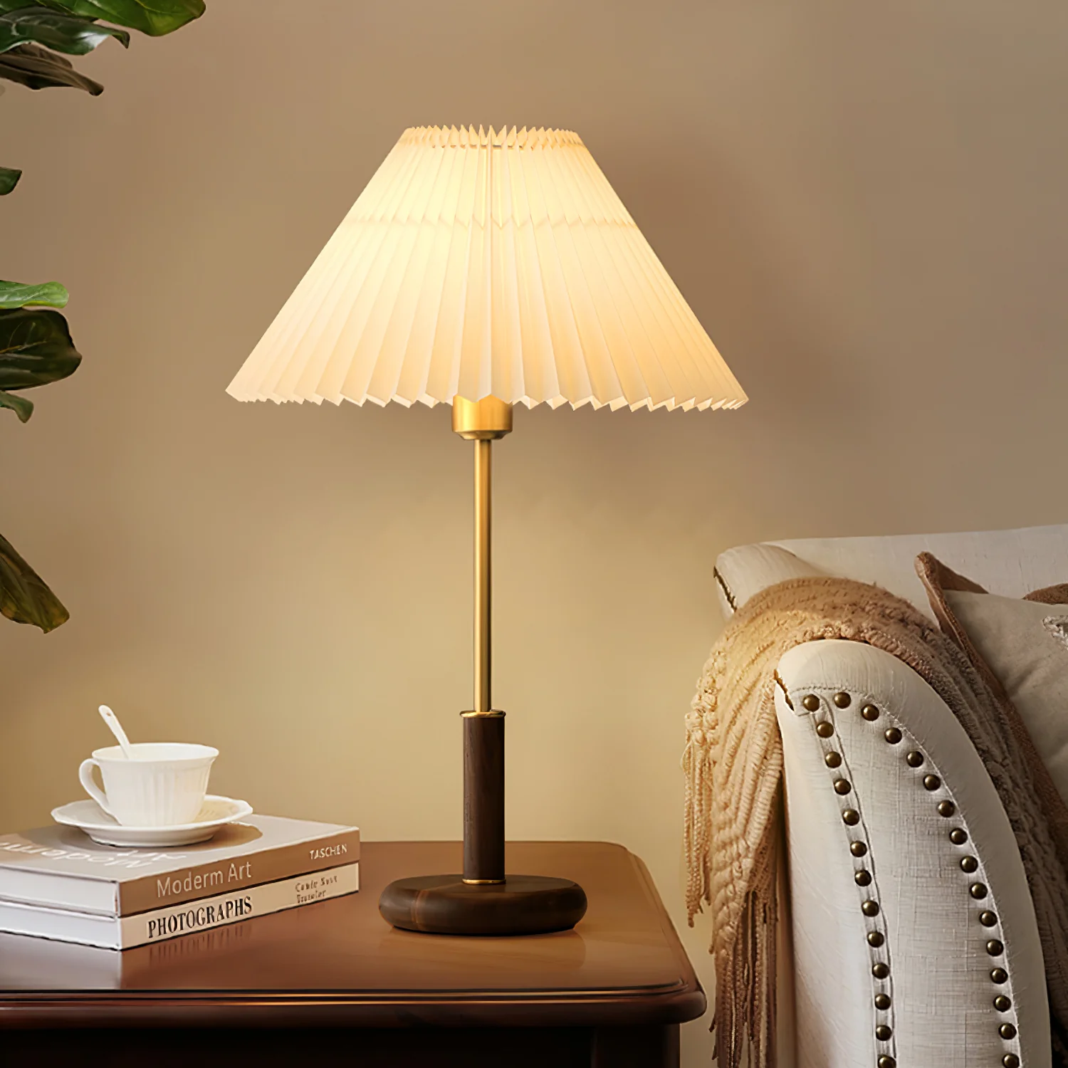 Pleated Walnut Table Lamp - Image 25