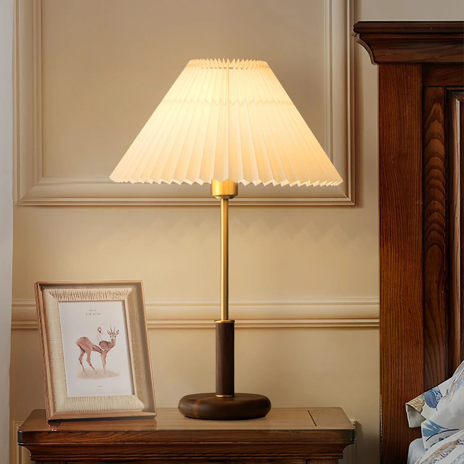 Pleated Walnut Table Lamp - Image 7