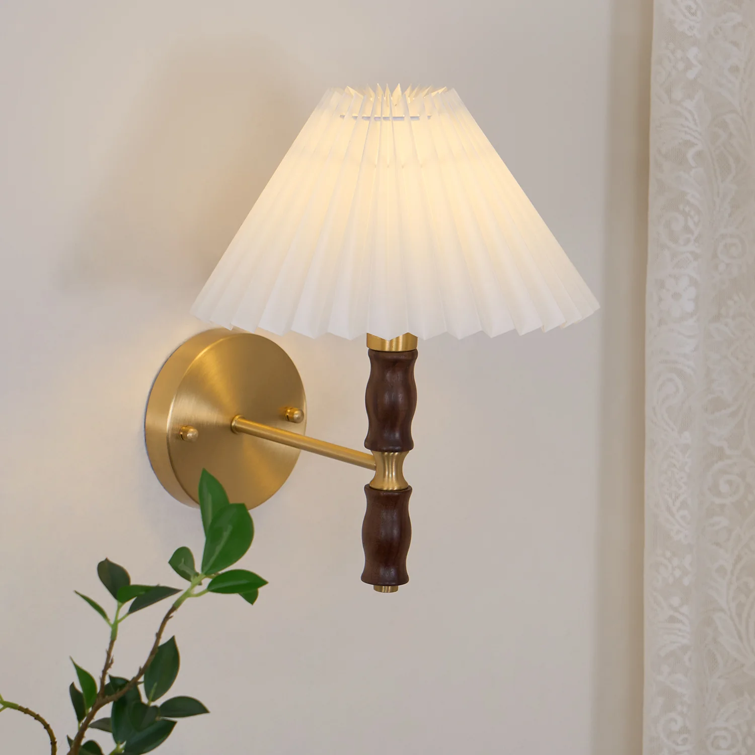 Pleated Walnut Wall Light - Image 9