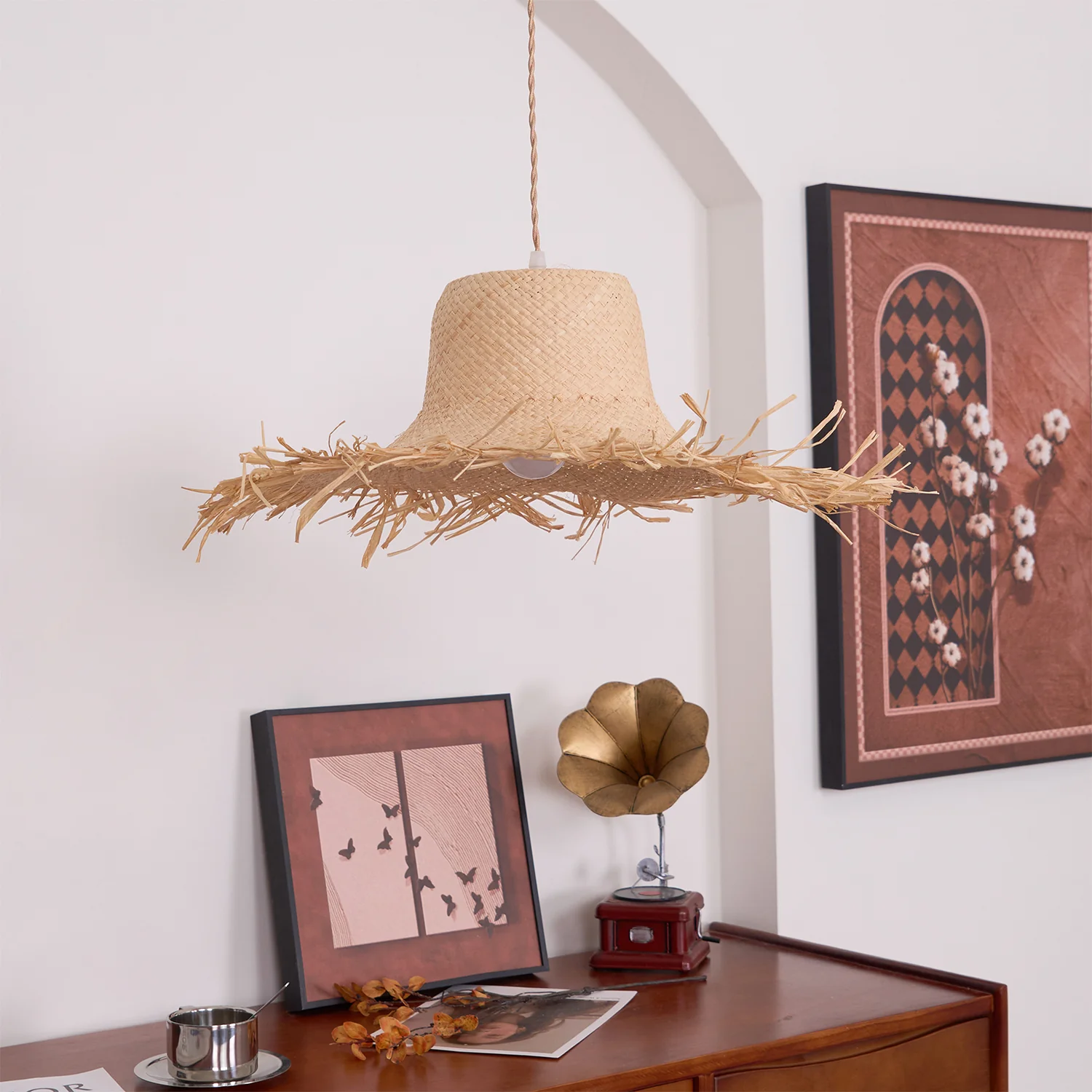 Rattan Straw Hat Pendant Light - Image 24