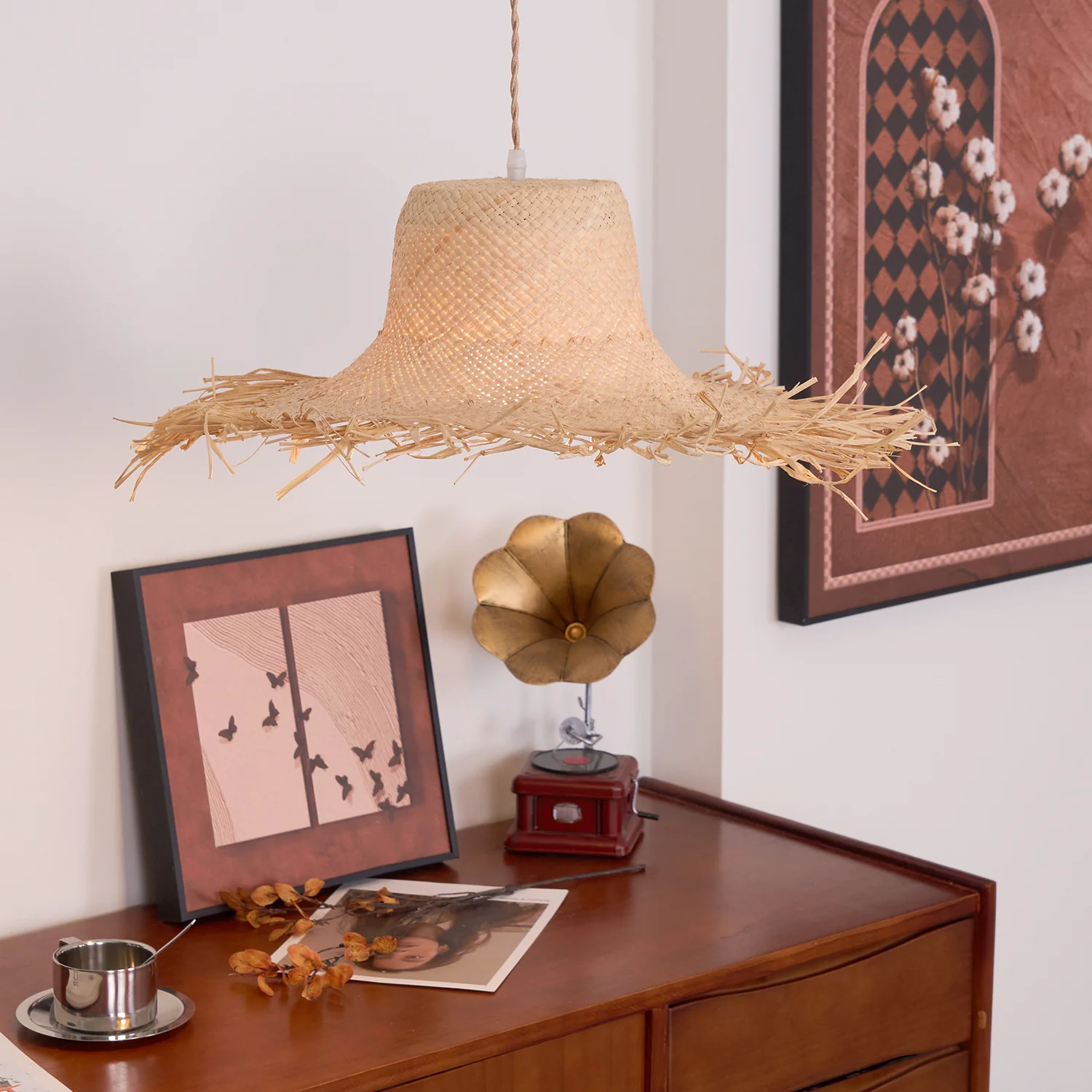 Rattan Straw Hat Pendant Light - Image 28