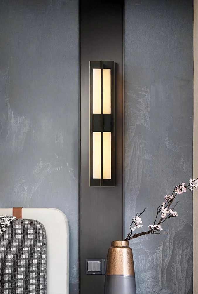 Rectangular Alabaster Brass Wall Sconce - Image 10