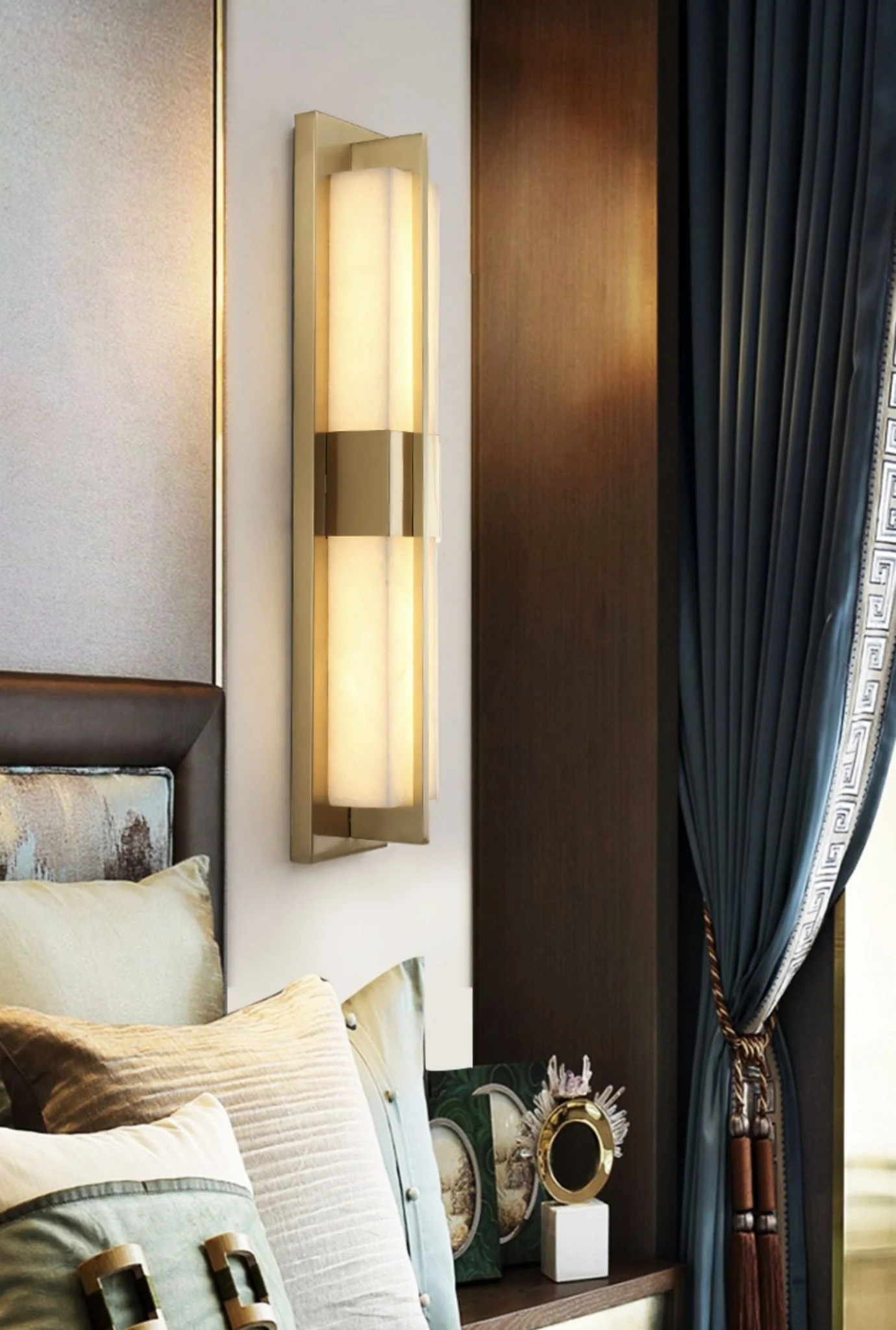 Rectangular Alabaster Brass Wall Sconce - Image 11