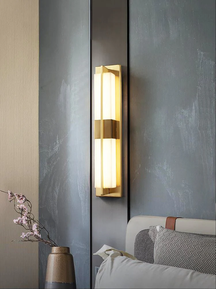 Rectangular Alabaster Brass Wall Sconce - Image 13