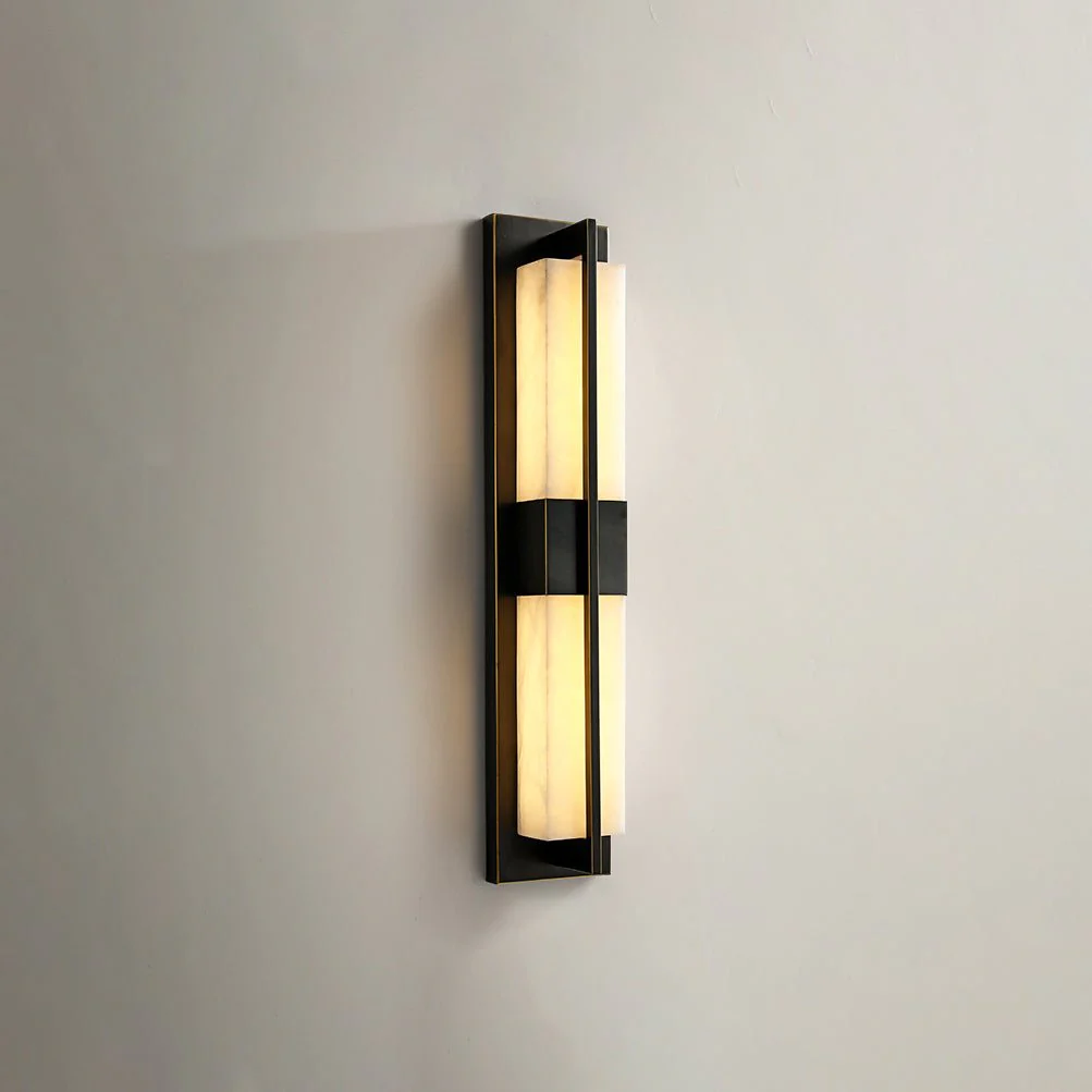 Rectangular Alabaster Brass Wall Sconce - Image 18