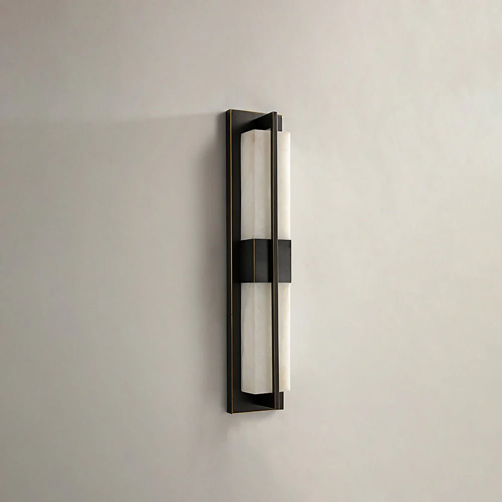 Rectangular Alabaster Brass Wall Sconce - Image 19
