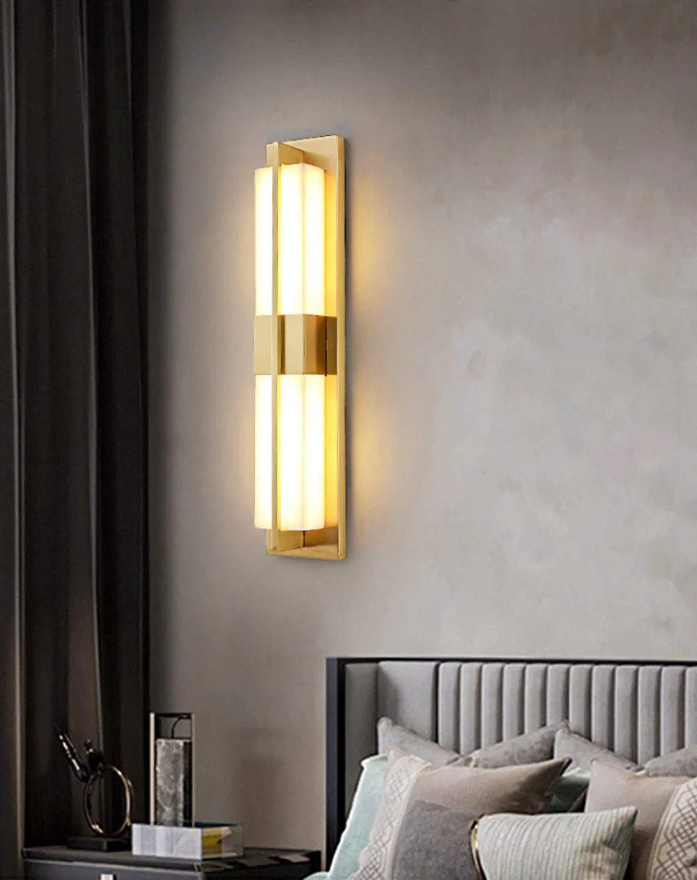 Rectangular Alabaster Brass Wall Sconce - Image 2
