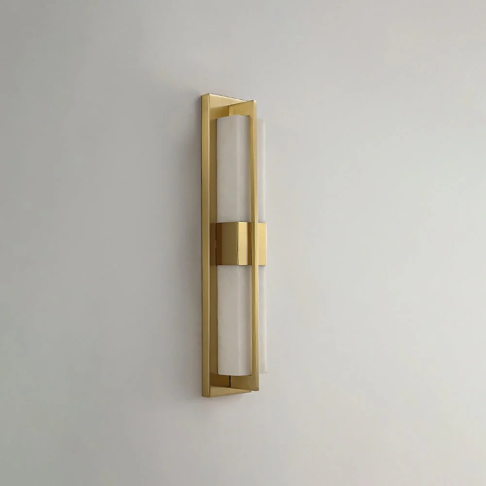 Rectangular Alabaster Brass Wall Sconce - Image 21