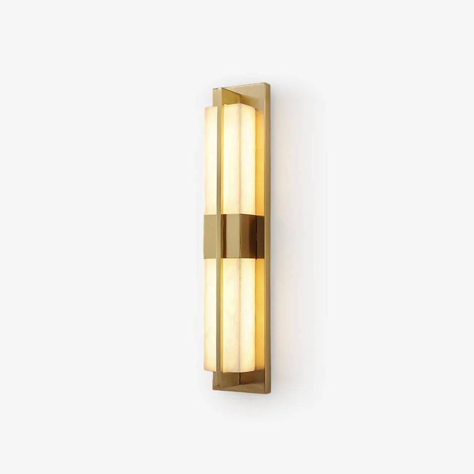 Rectangular Alabaster Brass Wall Sconce - Image 24