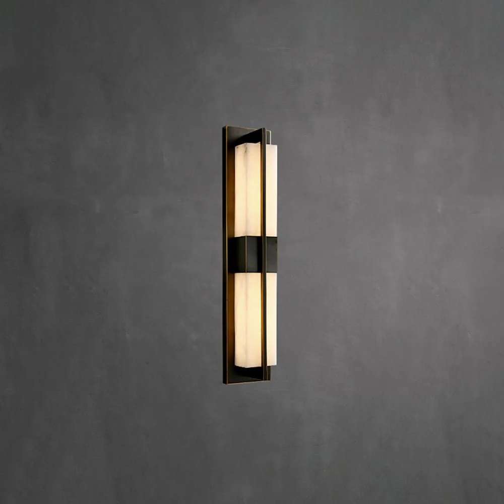 Rectangular Alabaster Brass Wall Sconce - Image 26