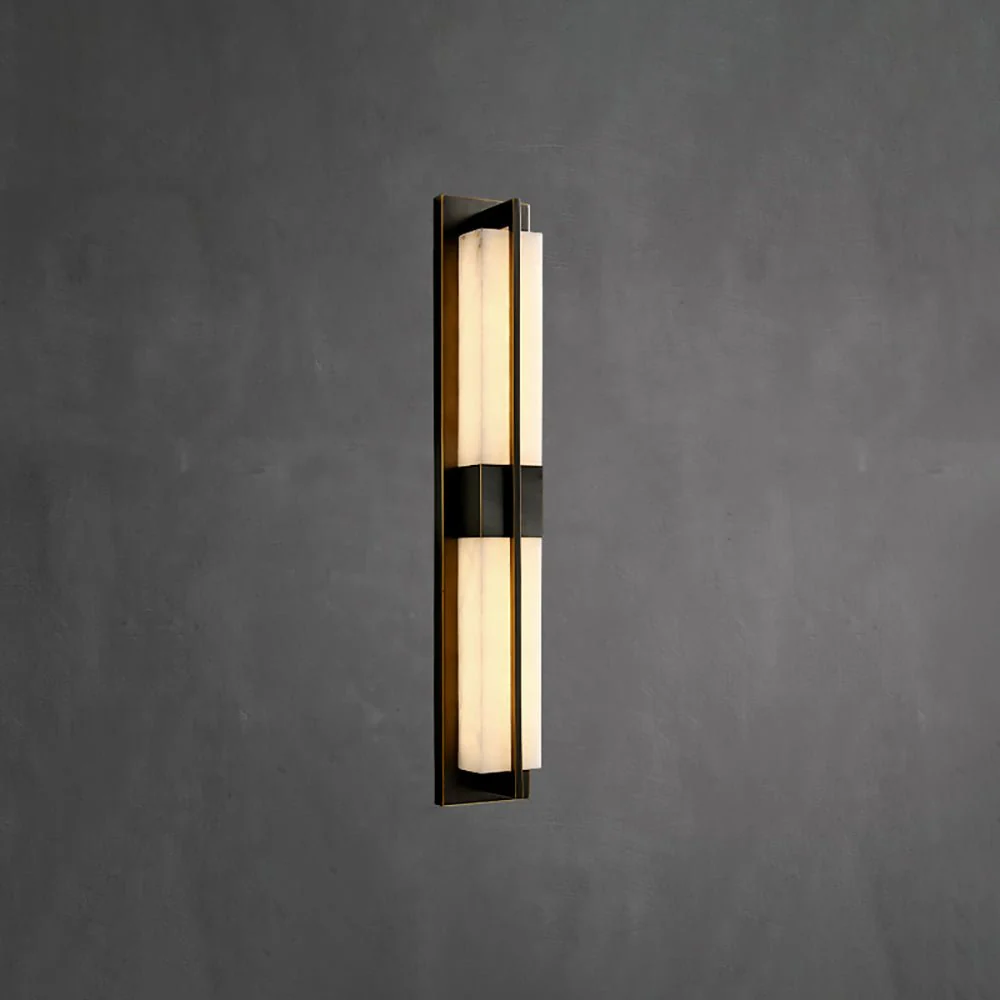 Rectangular Alabaster Brass Wall Sconce - Image 27