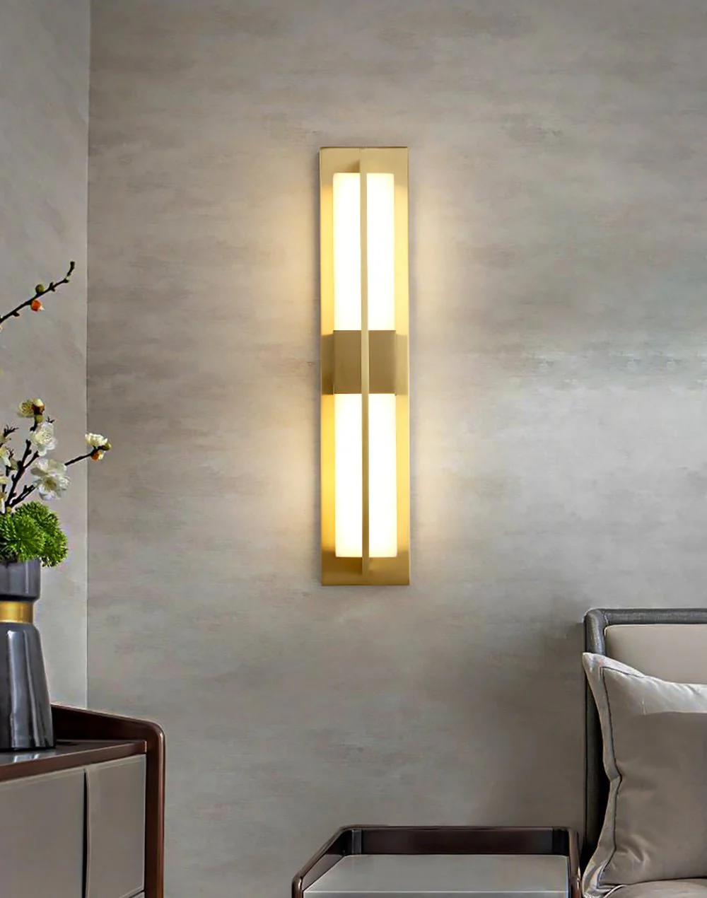 Rectangular Alabaster Brass Wall Sconce - Image 3