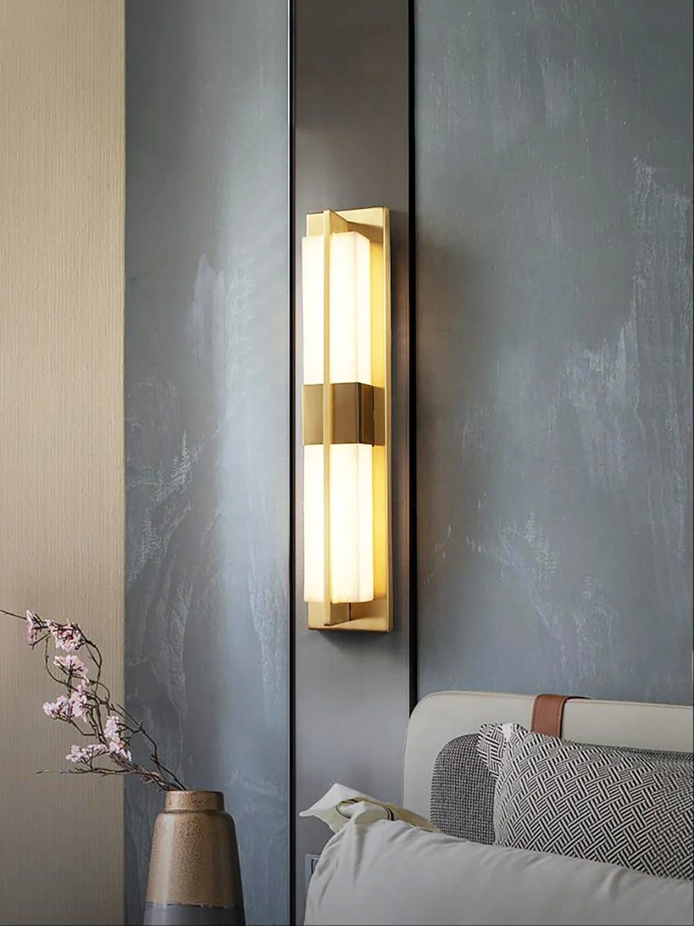 Rectangular Alabaster Brass Wall Sconce - Image 4