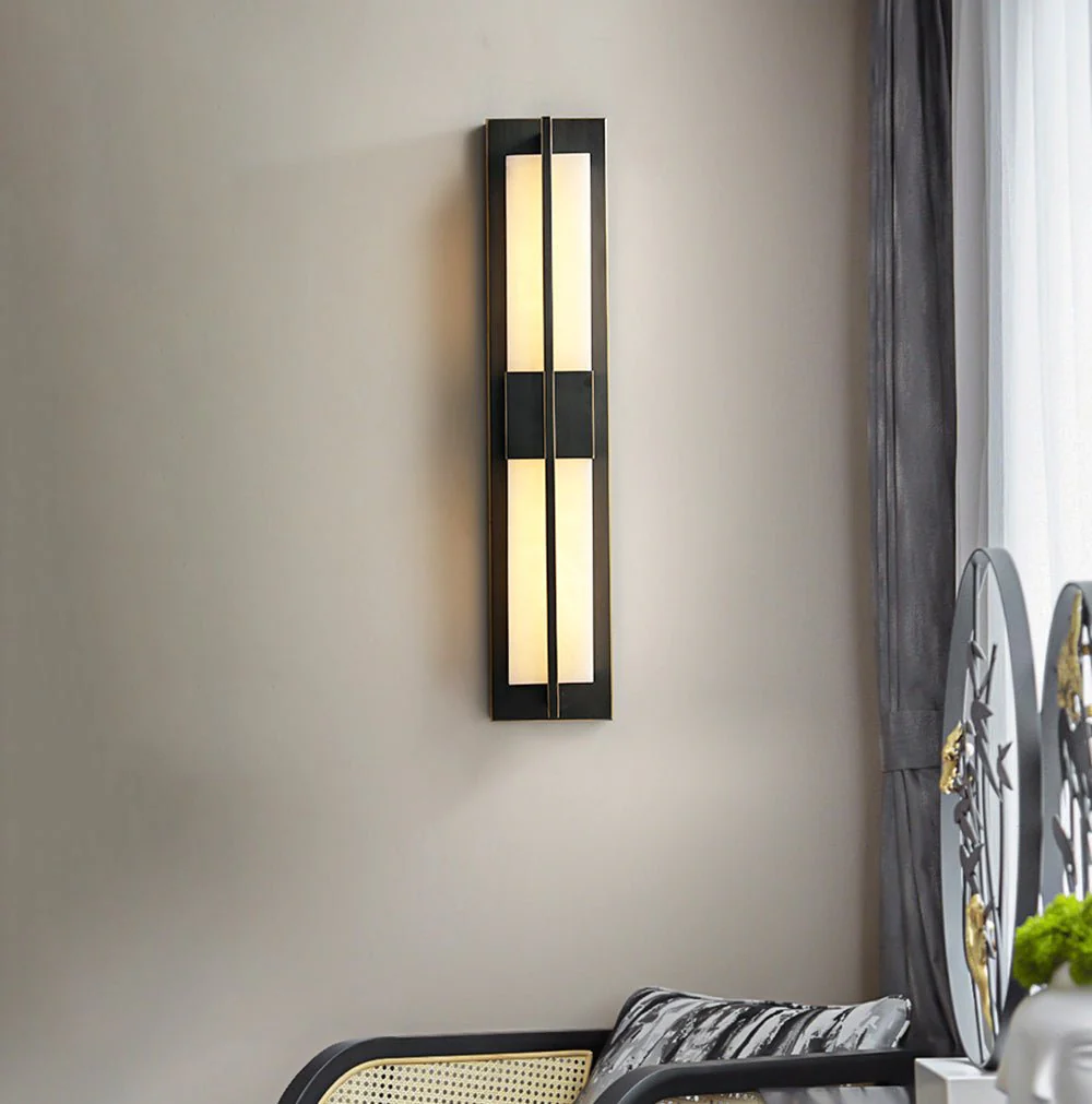 Rectangular Alabaster Brass Wall Sconce - Image 6
