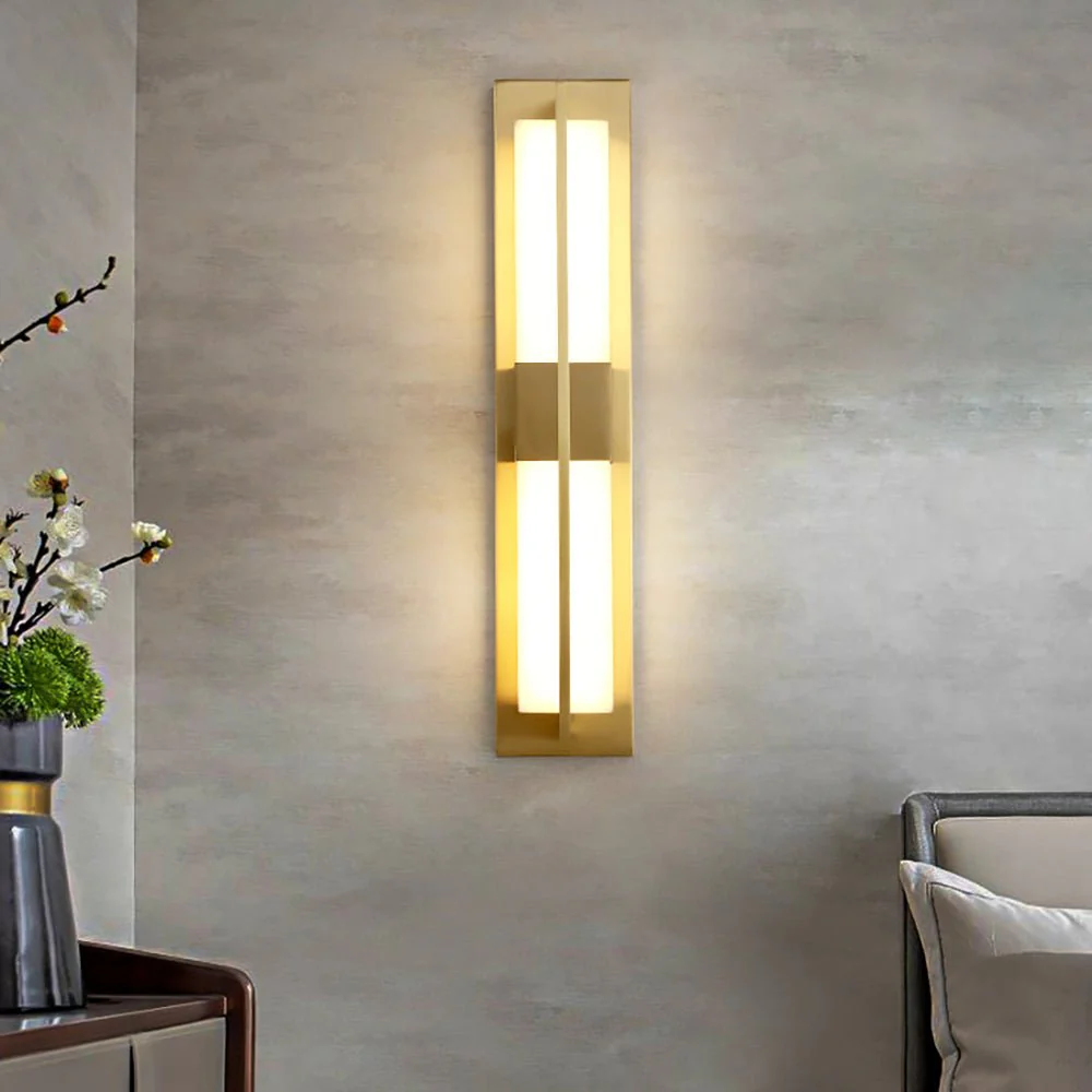 Rectangular Alabaster Brass Wall Sconce - Image 8