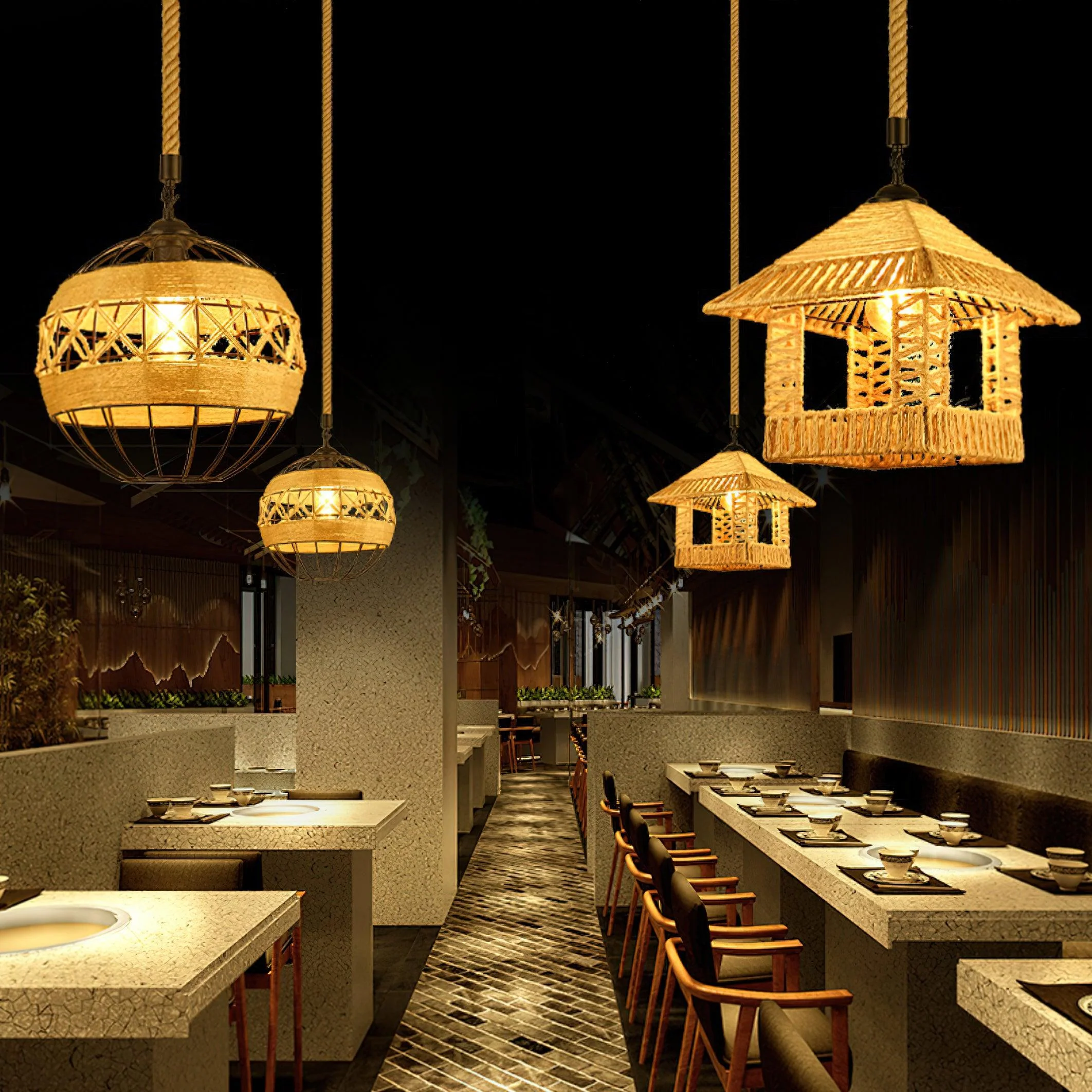 Retro Hemp Rope Interesting Pendant Light - Image 12