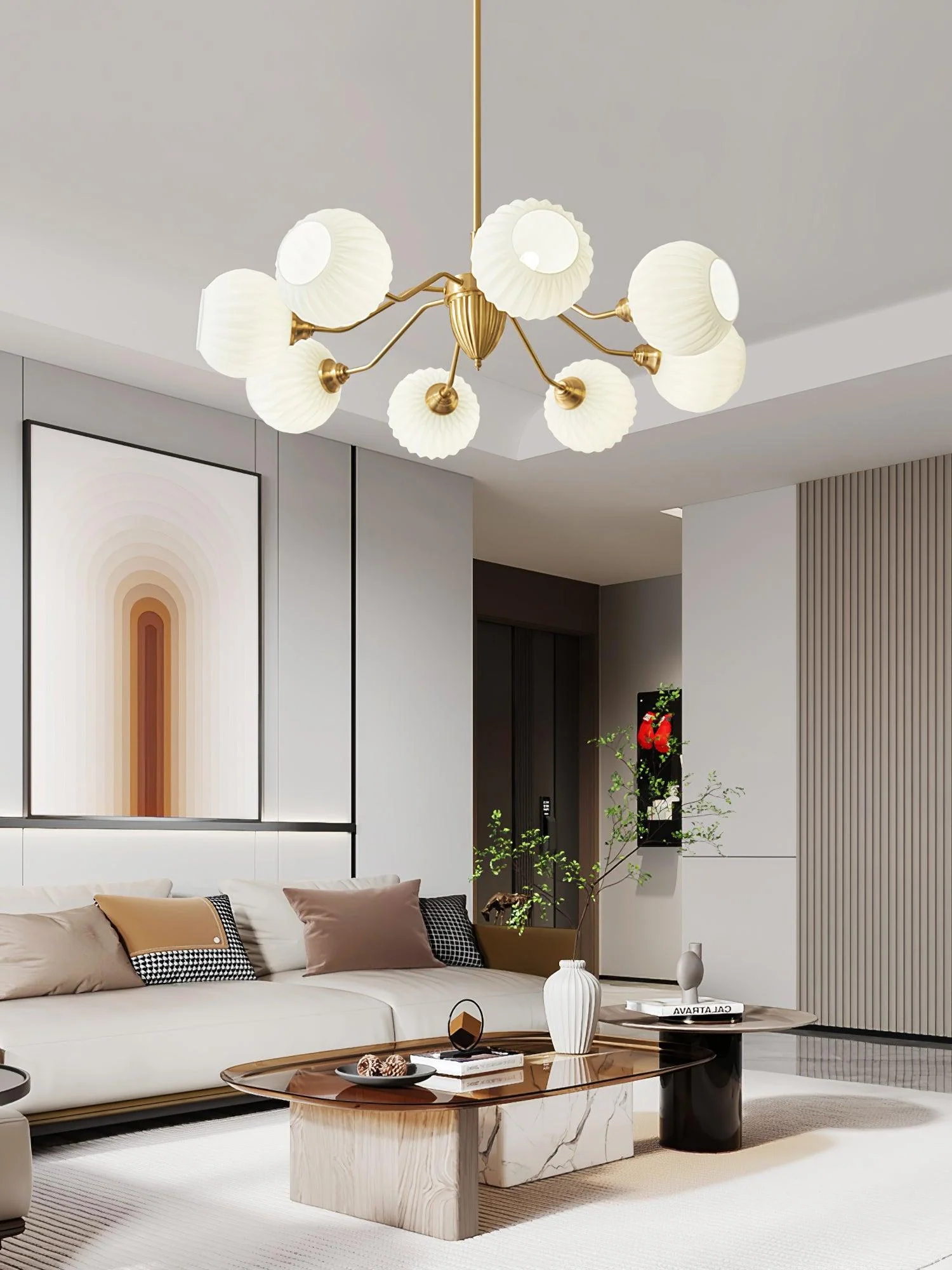 Ribbed Glass Ball Chandelier - Image 12