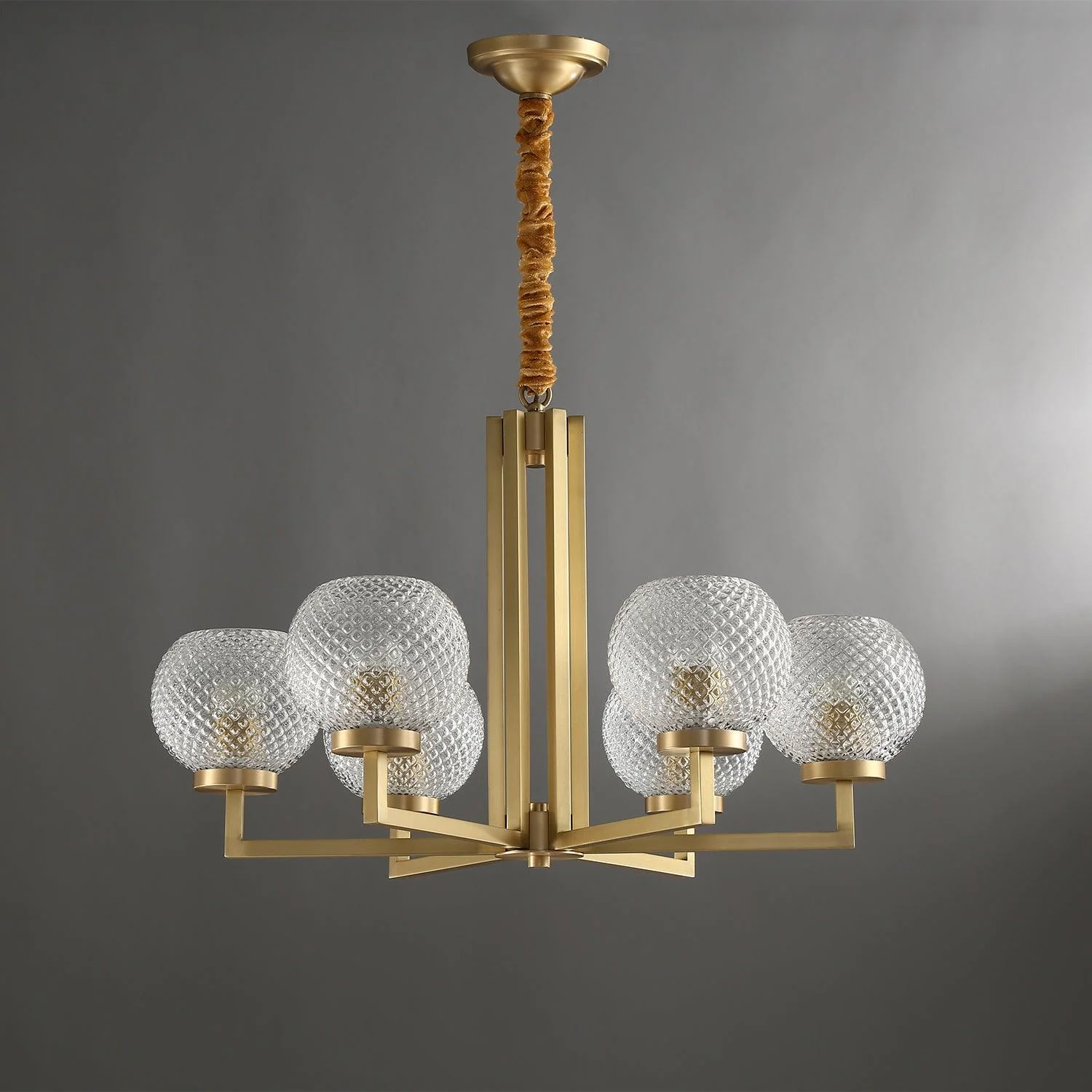 Ribbed Glass Brass Chandelier - Image 10