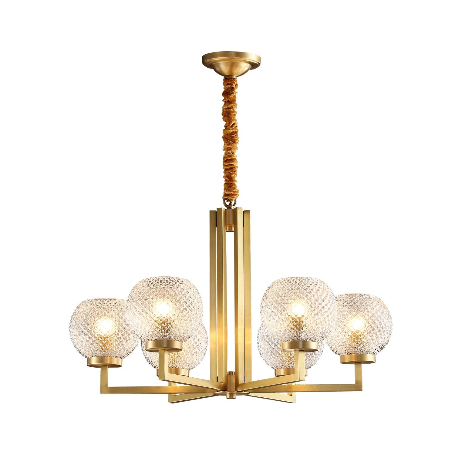 Ribbed Glass Brass Chandelier - Image 14