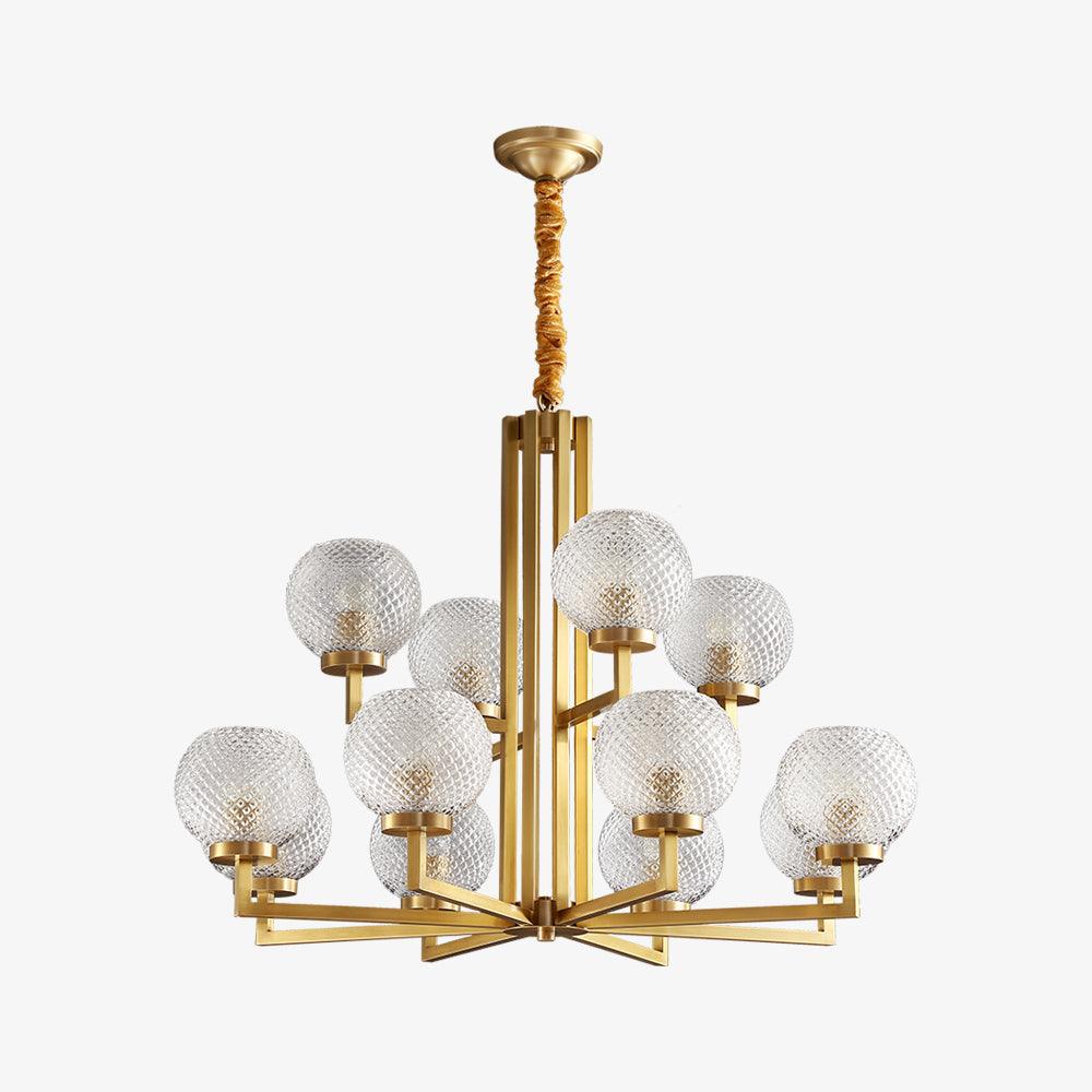 Ribbed Glass Brass Chandelier - Image 5