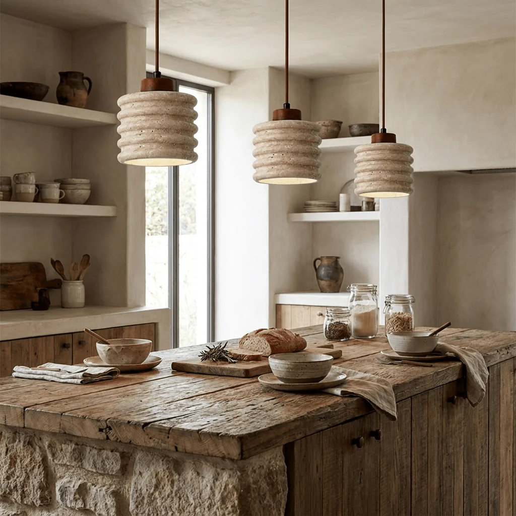 Ribbed Travertine Pendant Light - Image 8