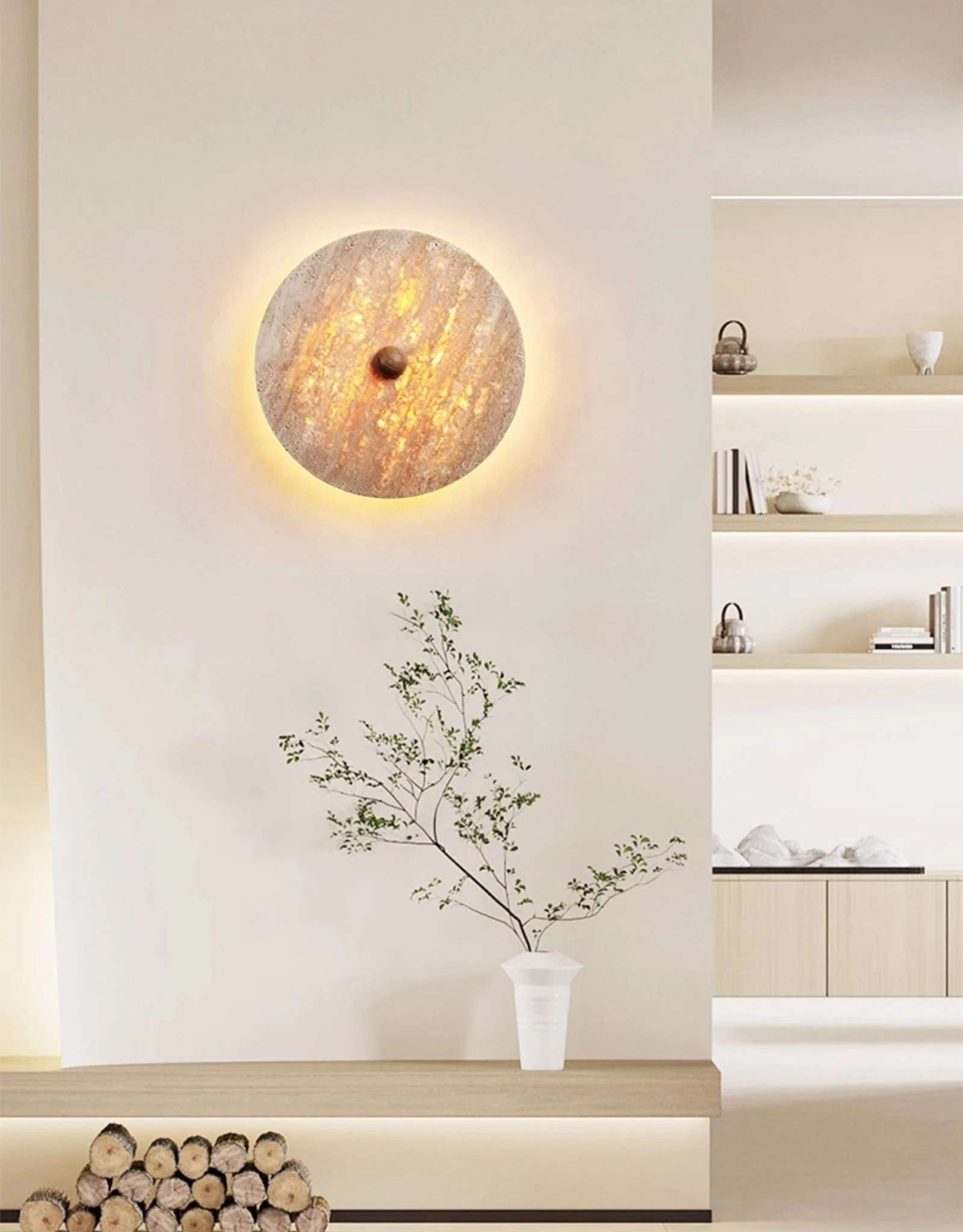 Round Travertine Disk Wall Lamp - Image 5