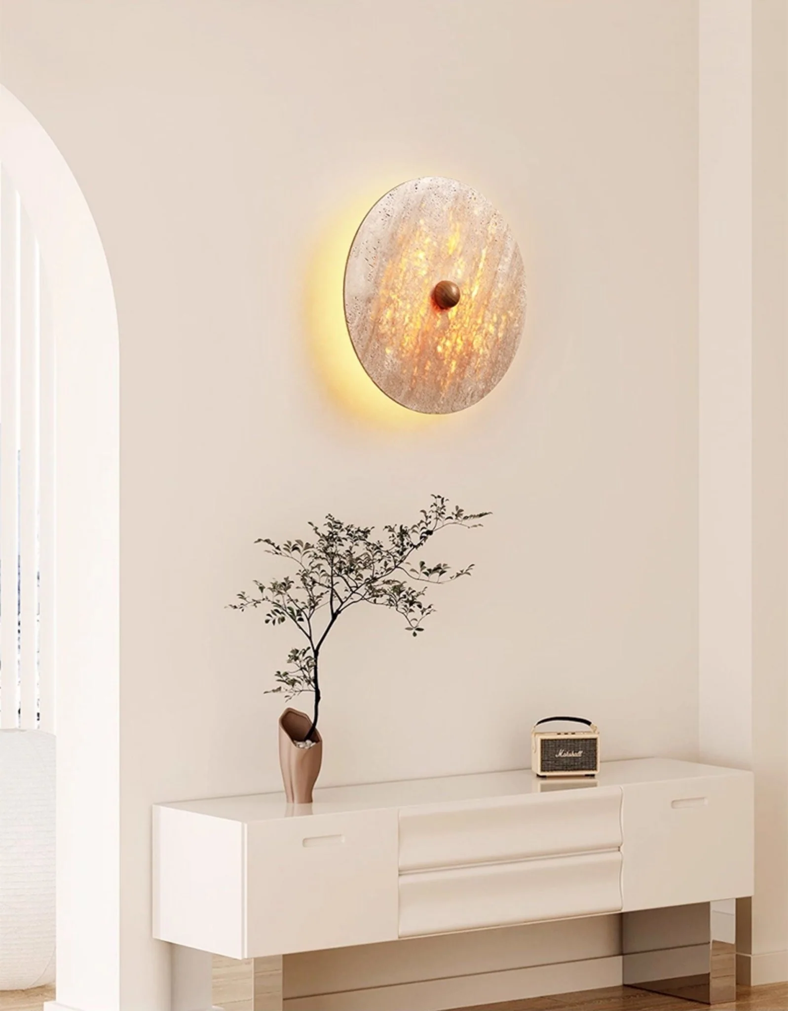 Round Travertine Disk Wall Lamp - Image 6