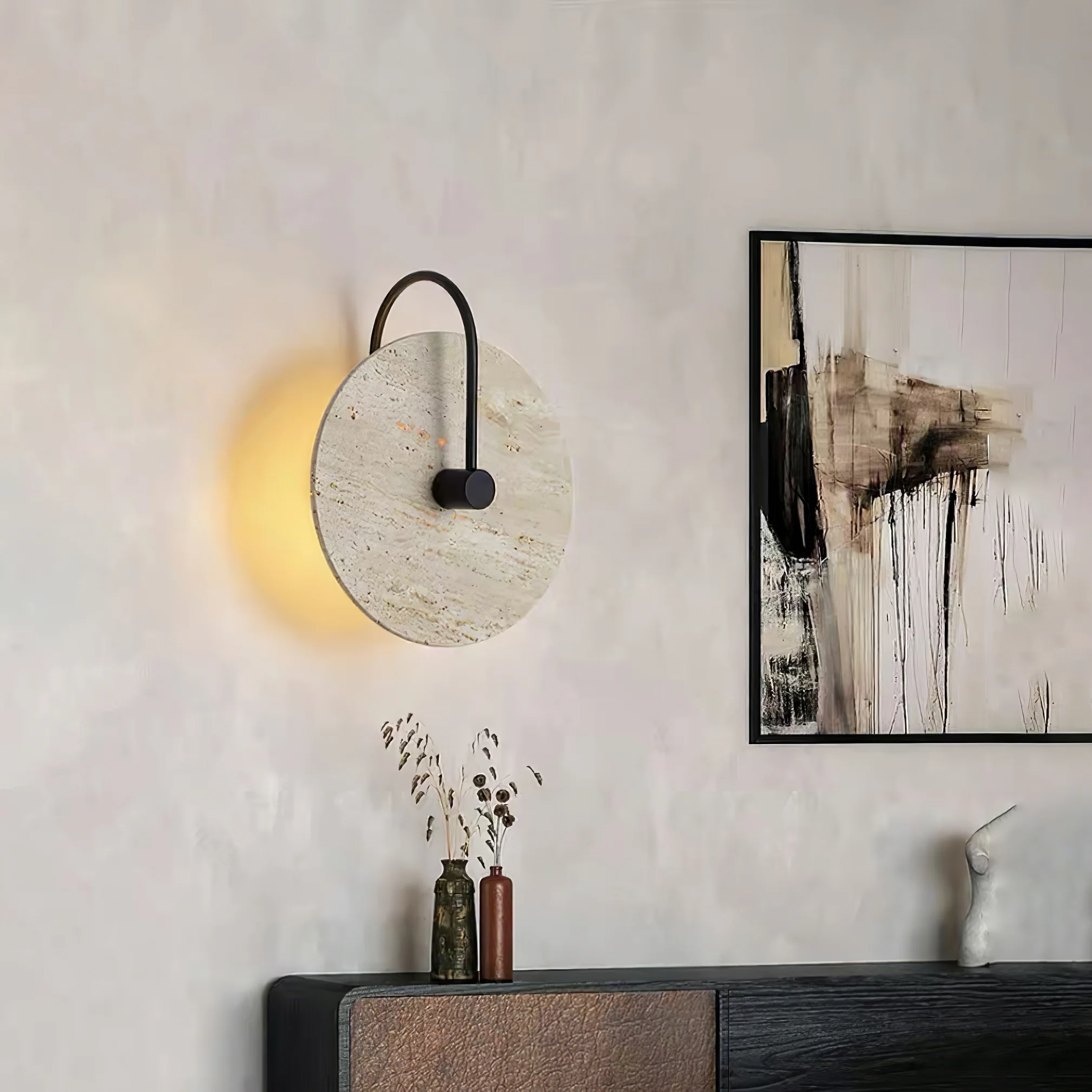 Round Travertine Wall Lamp - Image 4