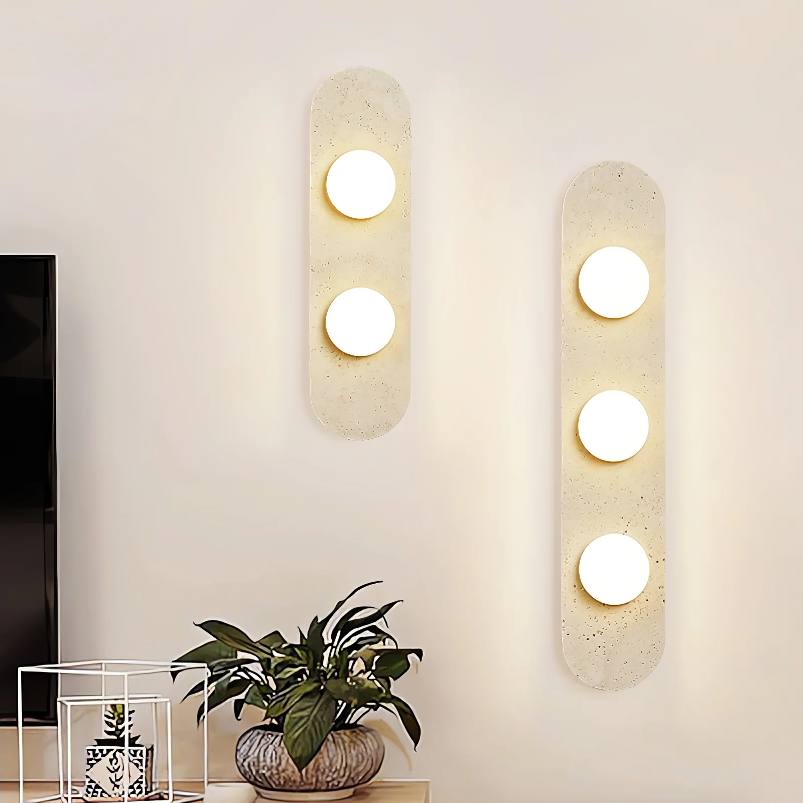 Rounded Travertine Wall Sconce - Image 2