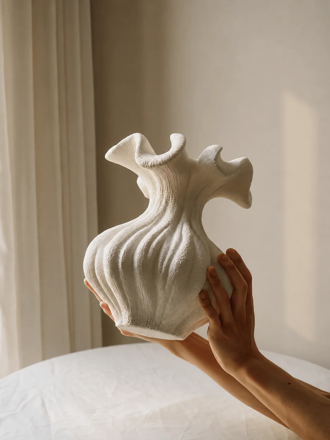 Sculptural Sand Texture Ivory Vase - Image 7