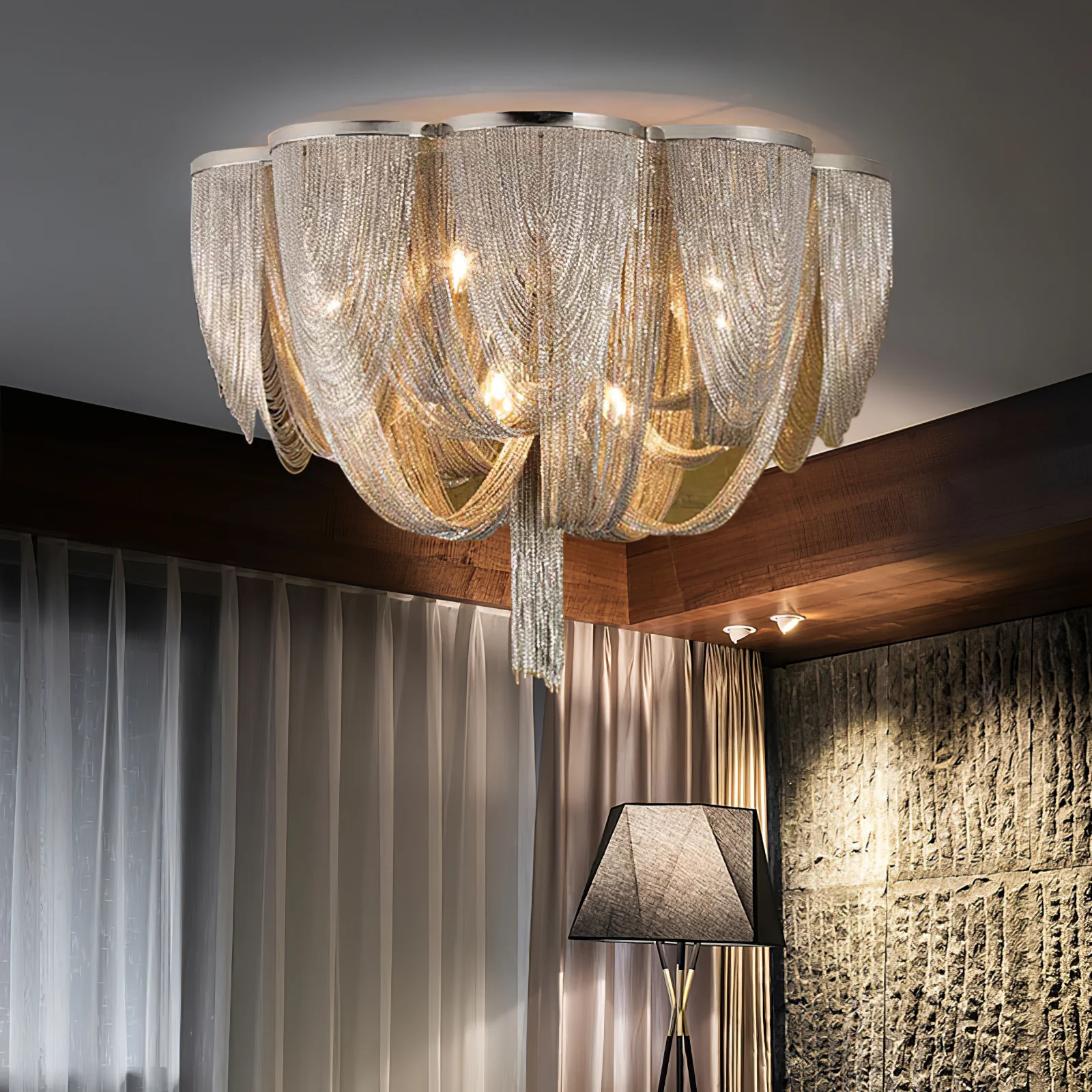 Silver Chain Tassel Ceiling Light - Image 13