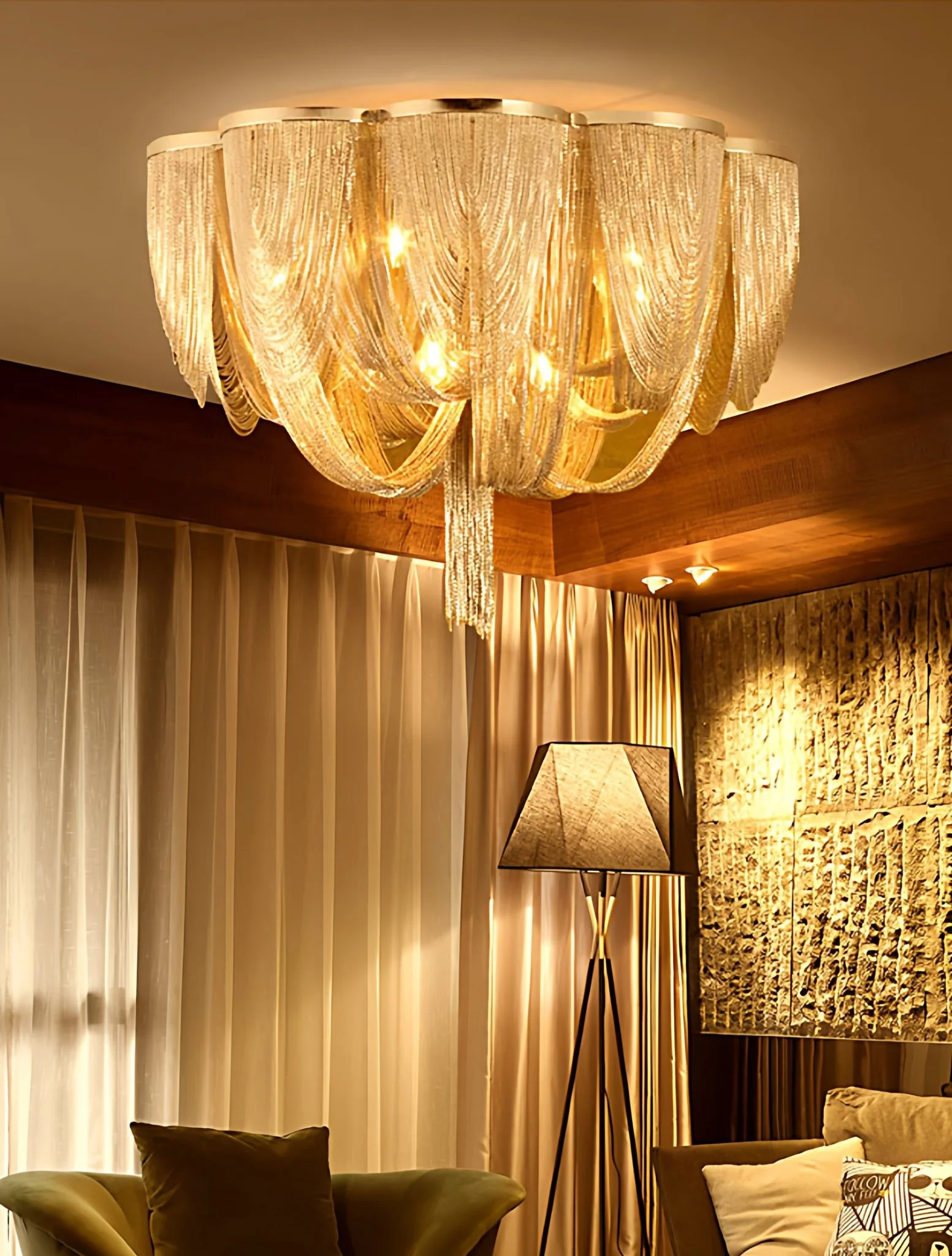 Silver Chain Tassel Ceiling Light - Image 9