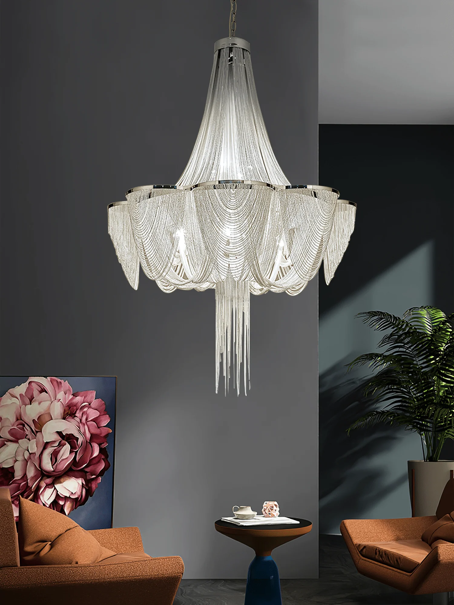 Silver Chain Tassel Chandelier - Image 3