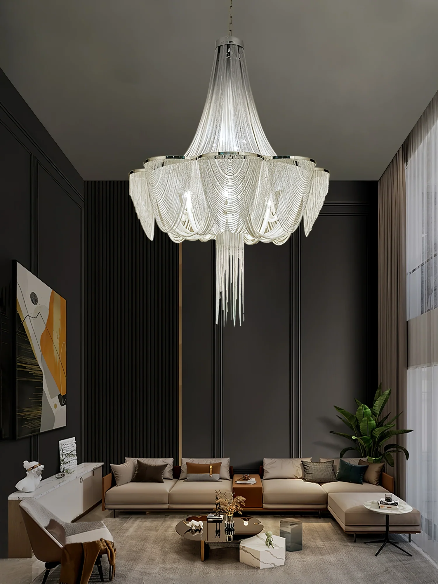 Silver Chain Tassel Chandelier - Image 4