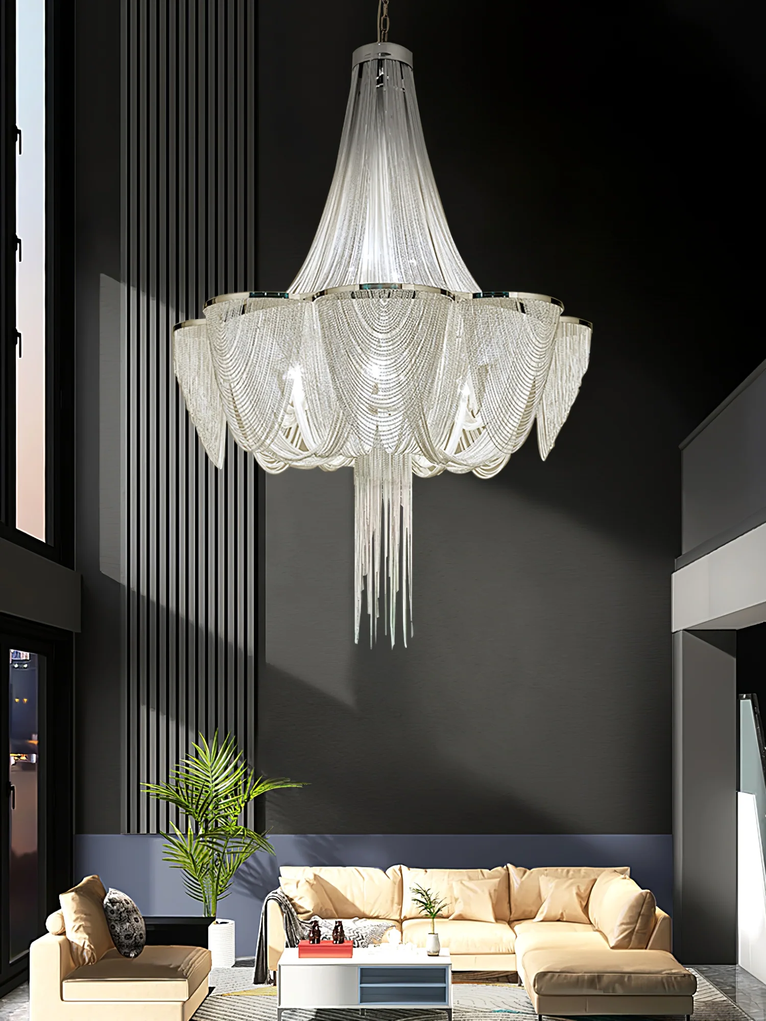 Silver Chain Tassel Chandelier - Image 7