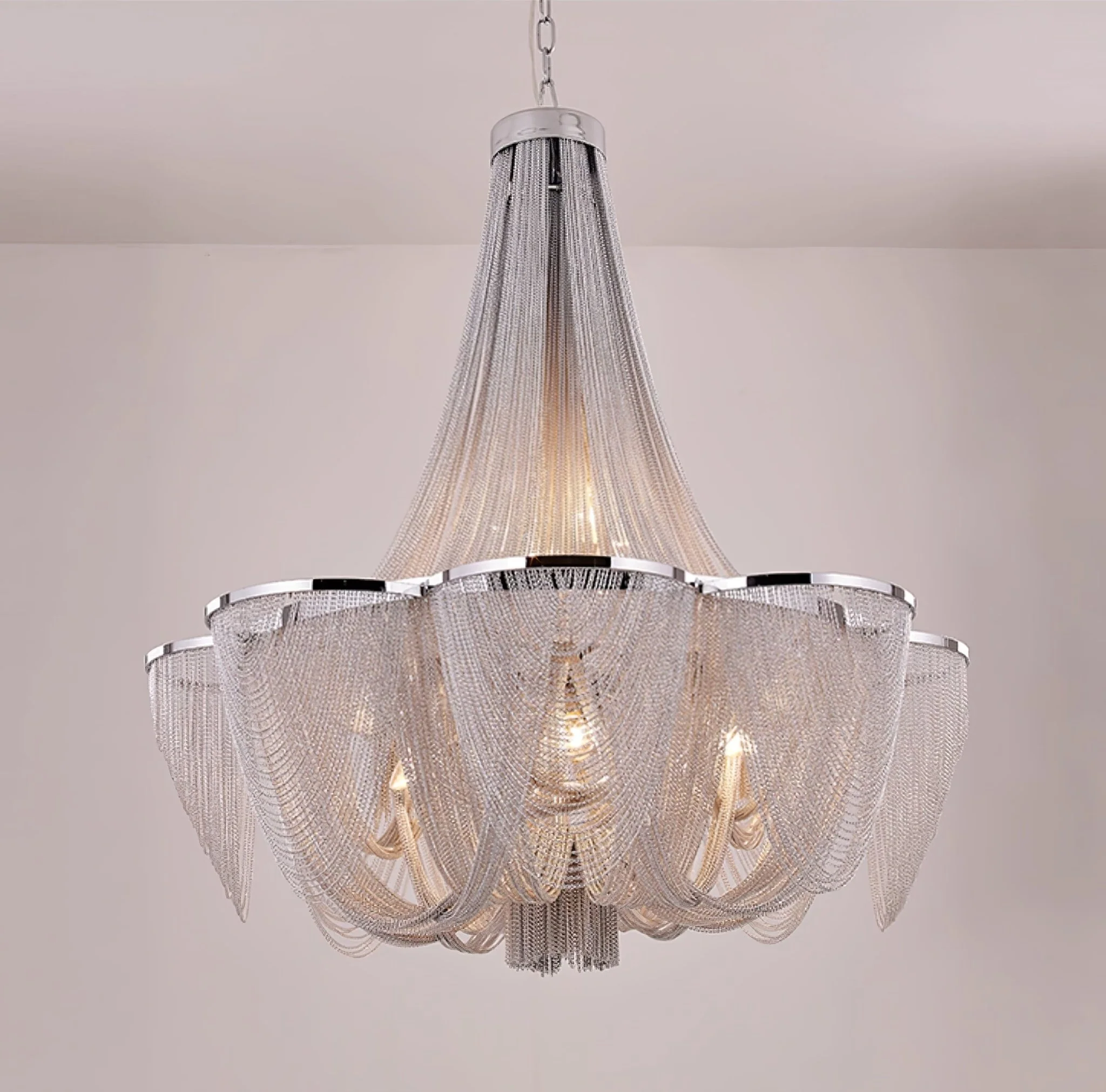 Silver Chain Tassel Chandelier - Image 8