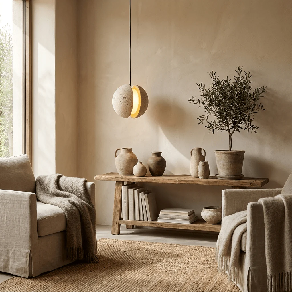Sliced Travertine Globe Pendant Lamp - Image 3
