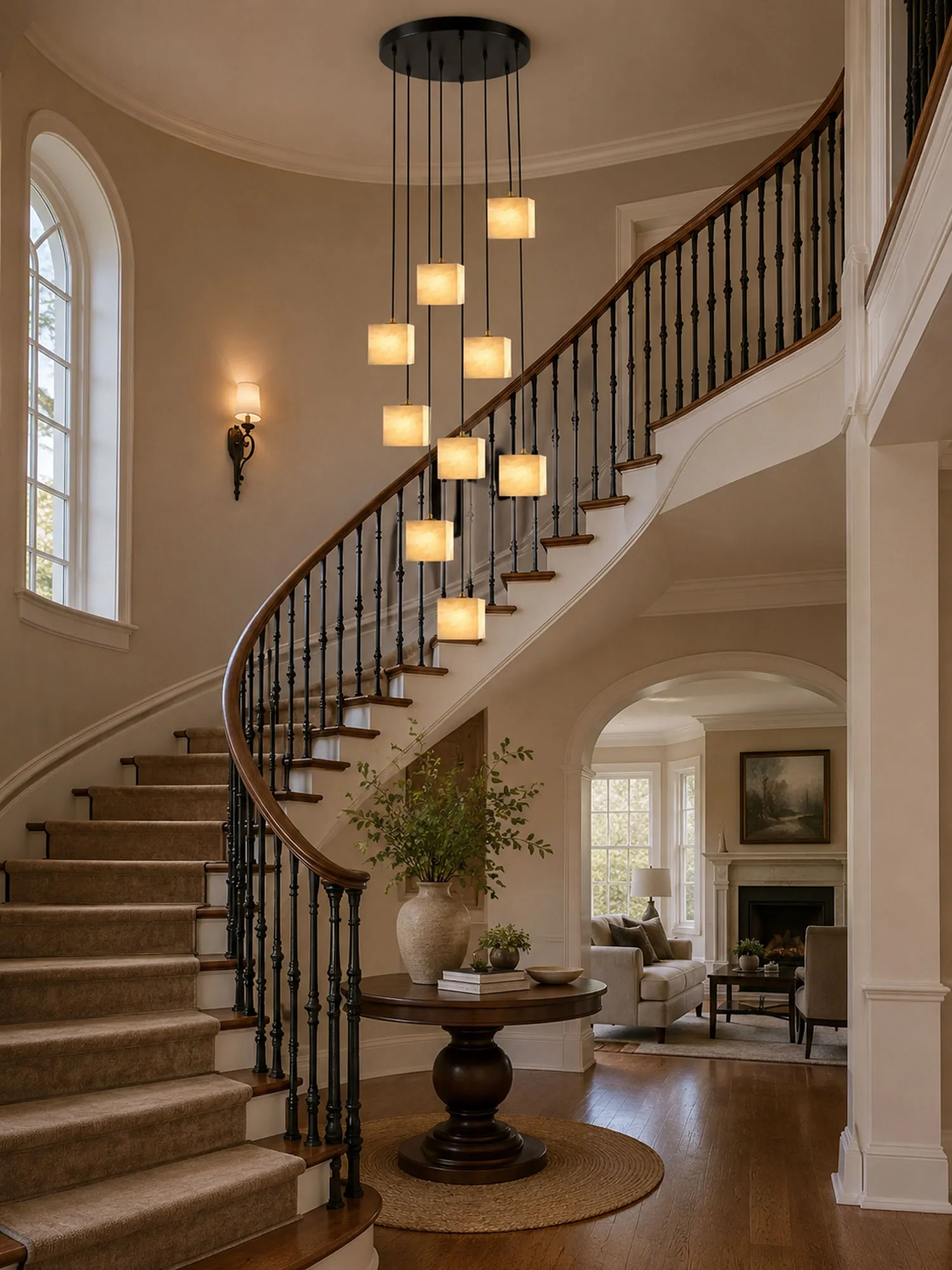 Square Alabaster Staircase Chandelier - Image 3