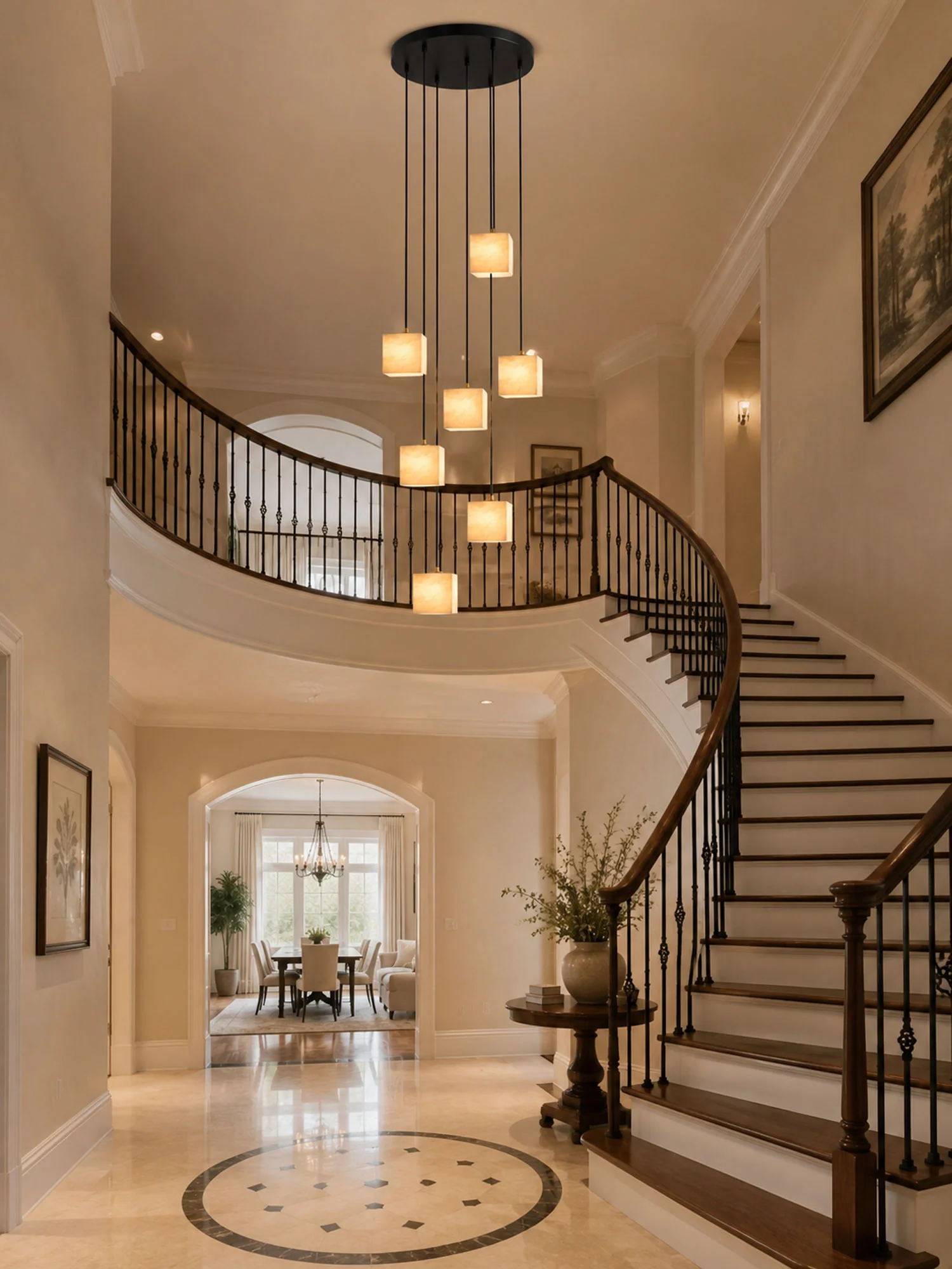 Square Alabaster Staircase Chandelier - Image 4