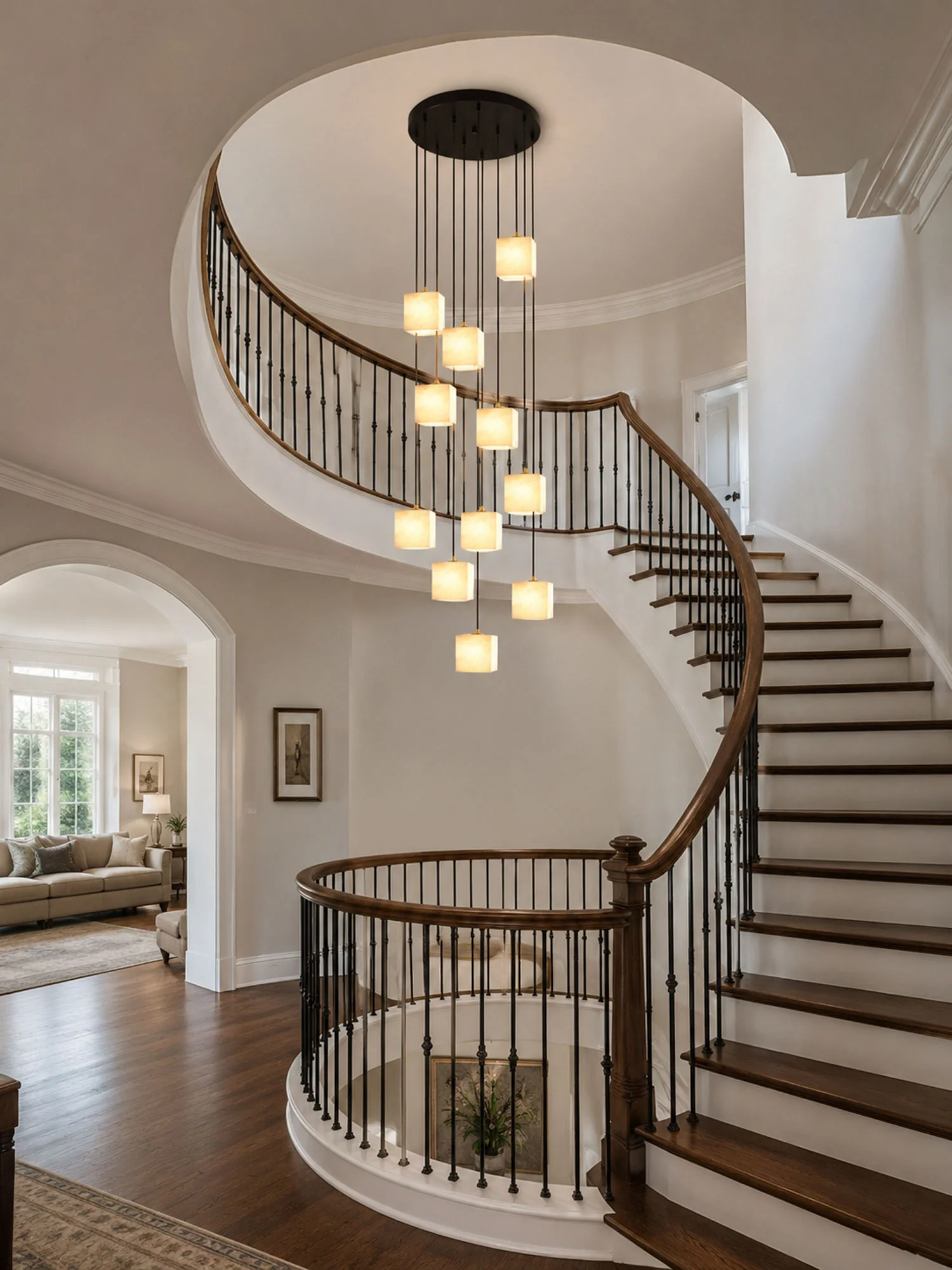 Square Alabaster Staircase Chandelier - Image 5