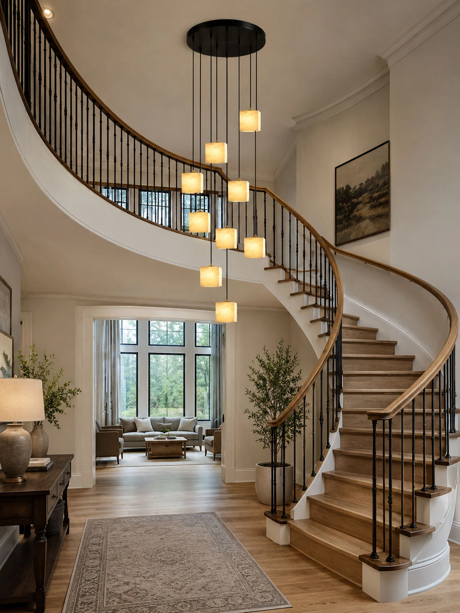 Square Alabaster Staircase Chandelier - Image 6