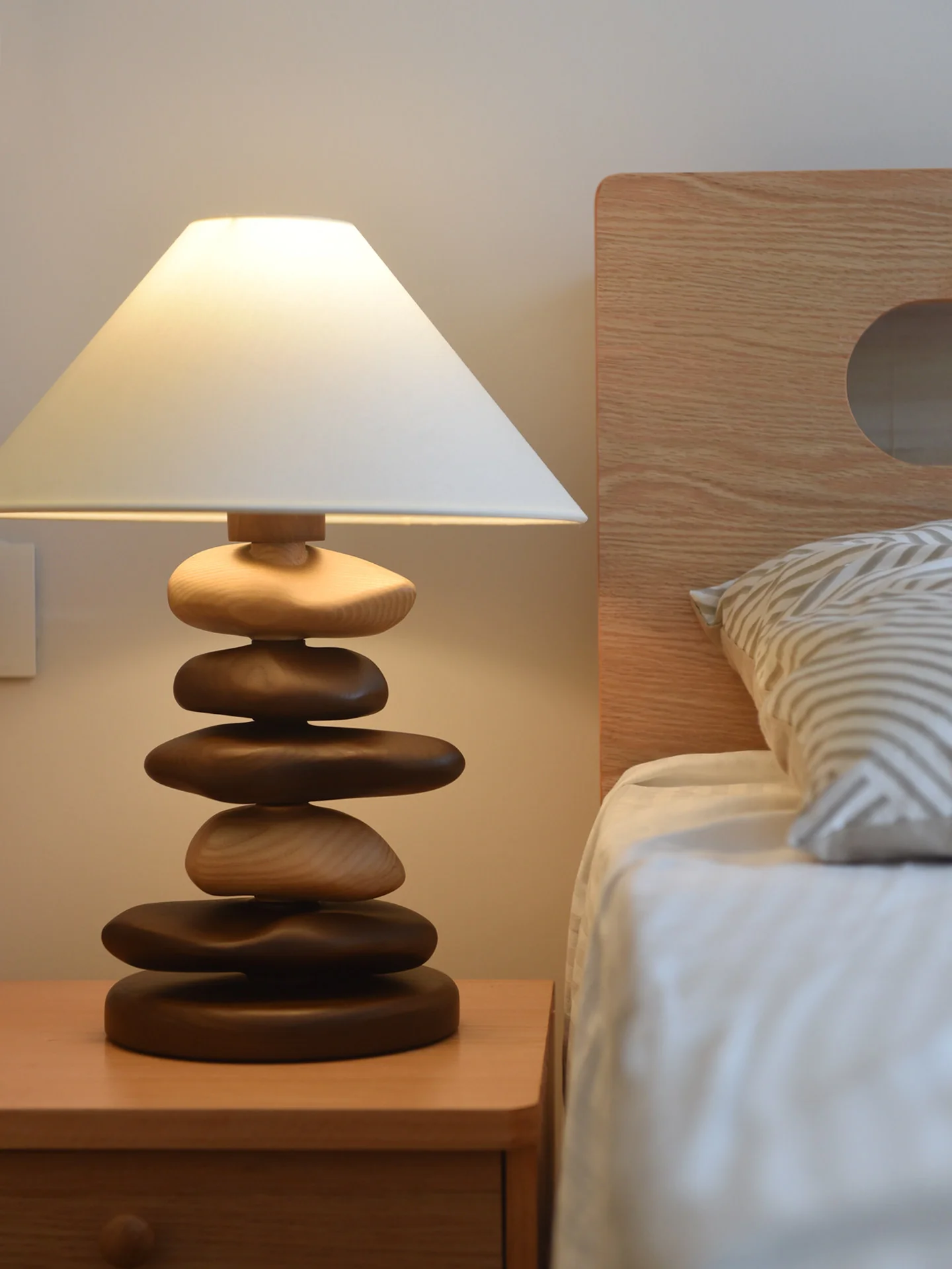 Stacked Pebble Wood Table Lamp - Image 11