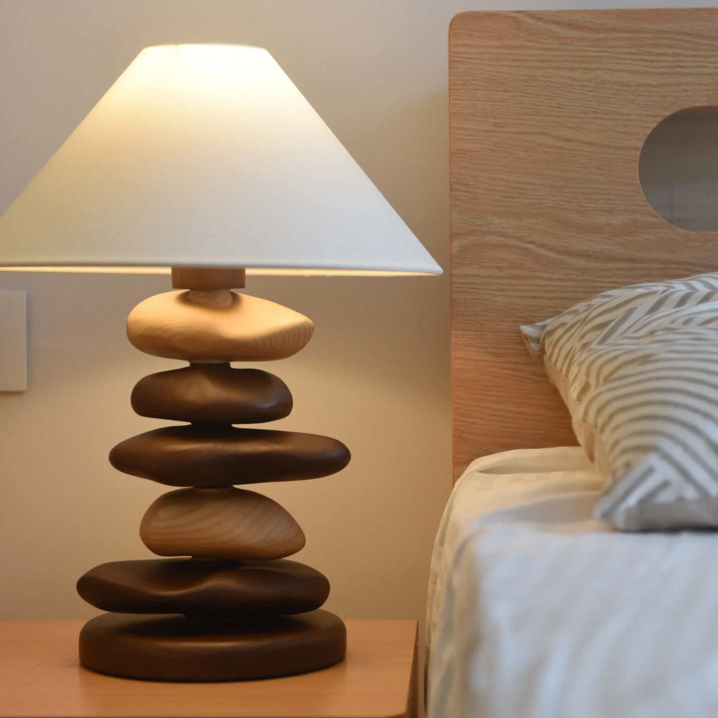 Stacked Pebble Wood Table Lamp - Image 12
