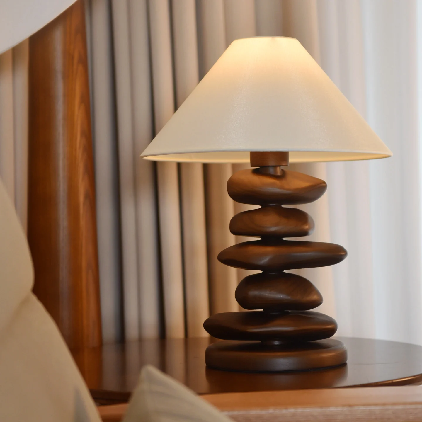 Stacked Pebble Wood Table Lamp - Image 16