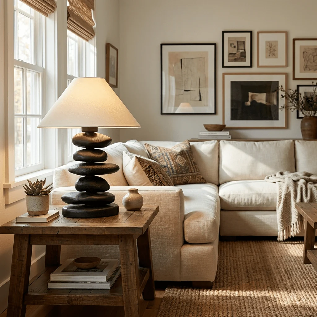 Stacked Pebble Wood Table Lamp - Image 5
