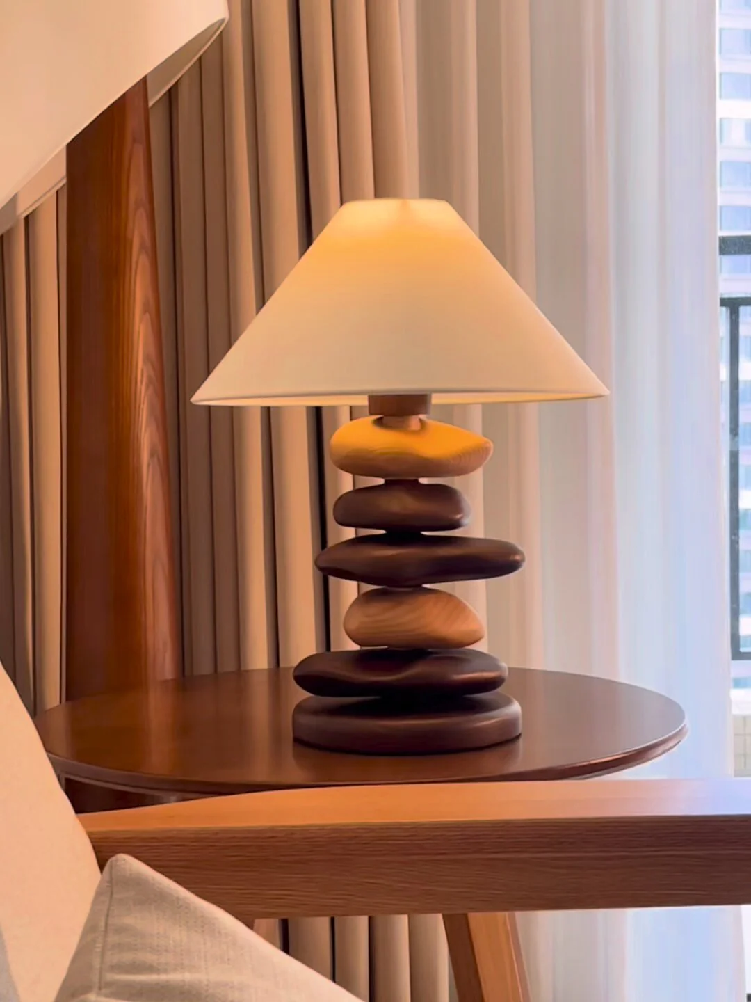 Stacked Pebble Wood Table Lamp - Image 7